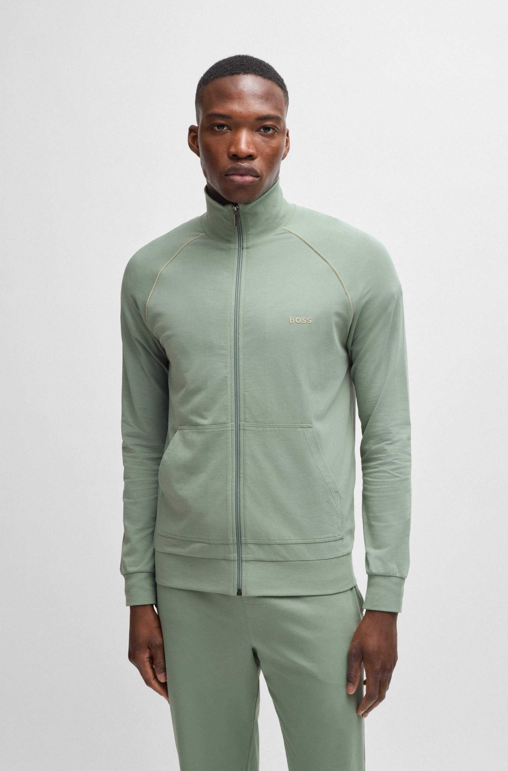 Zip-up jacket in stretch cotton with embroidered logo