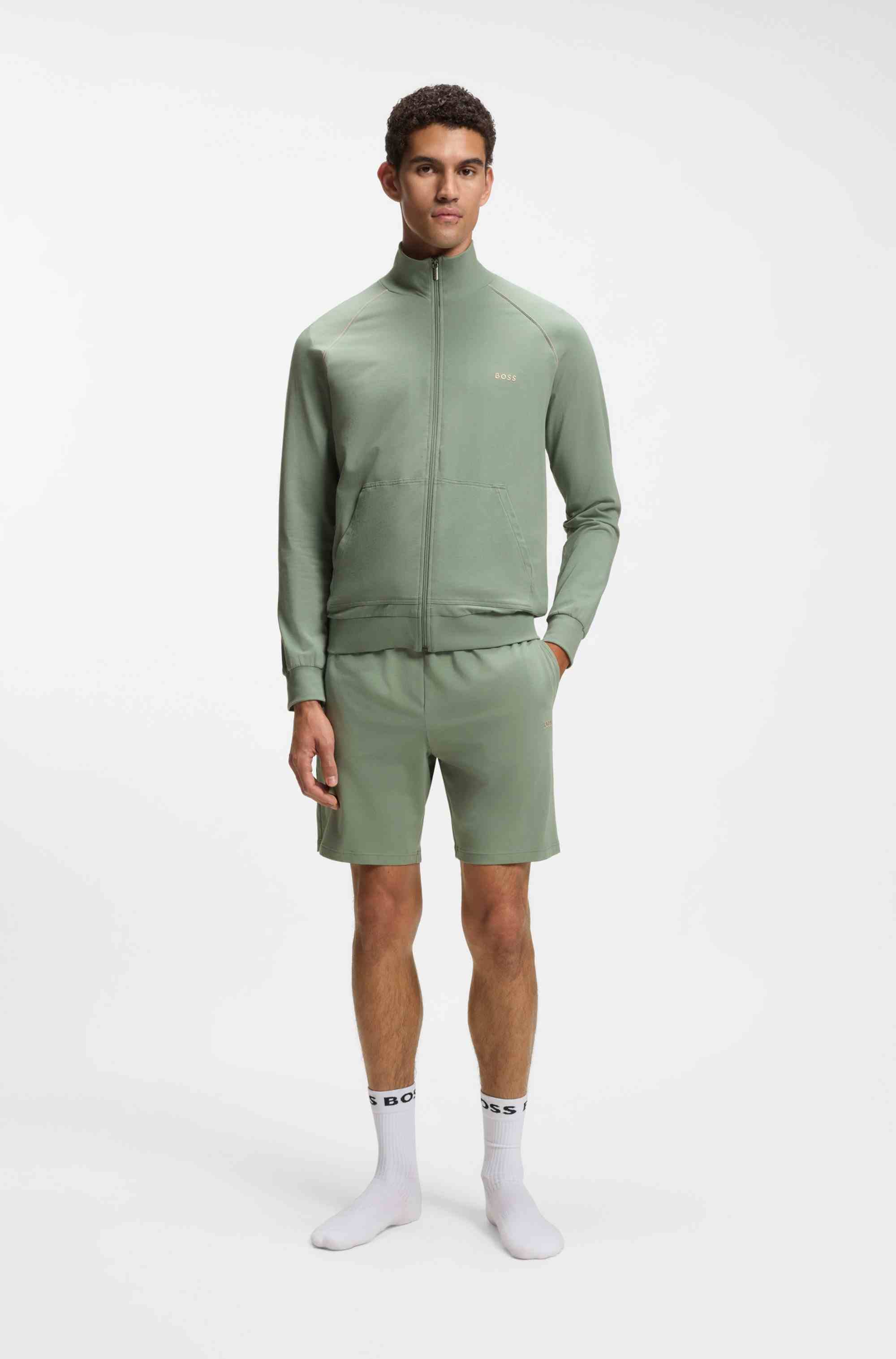 Zip-up jacket in stretch cotton with embroidered logo