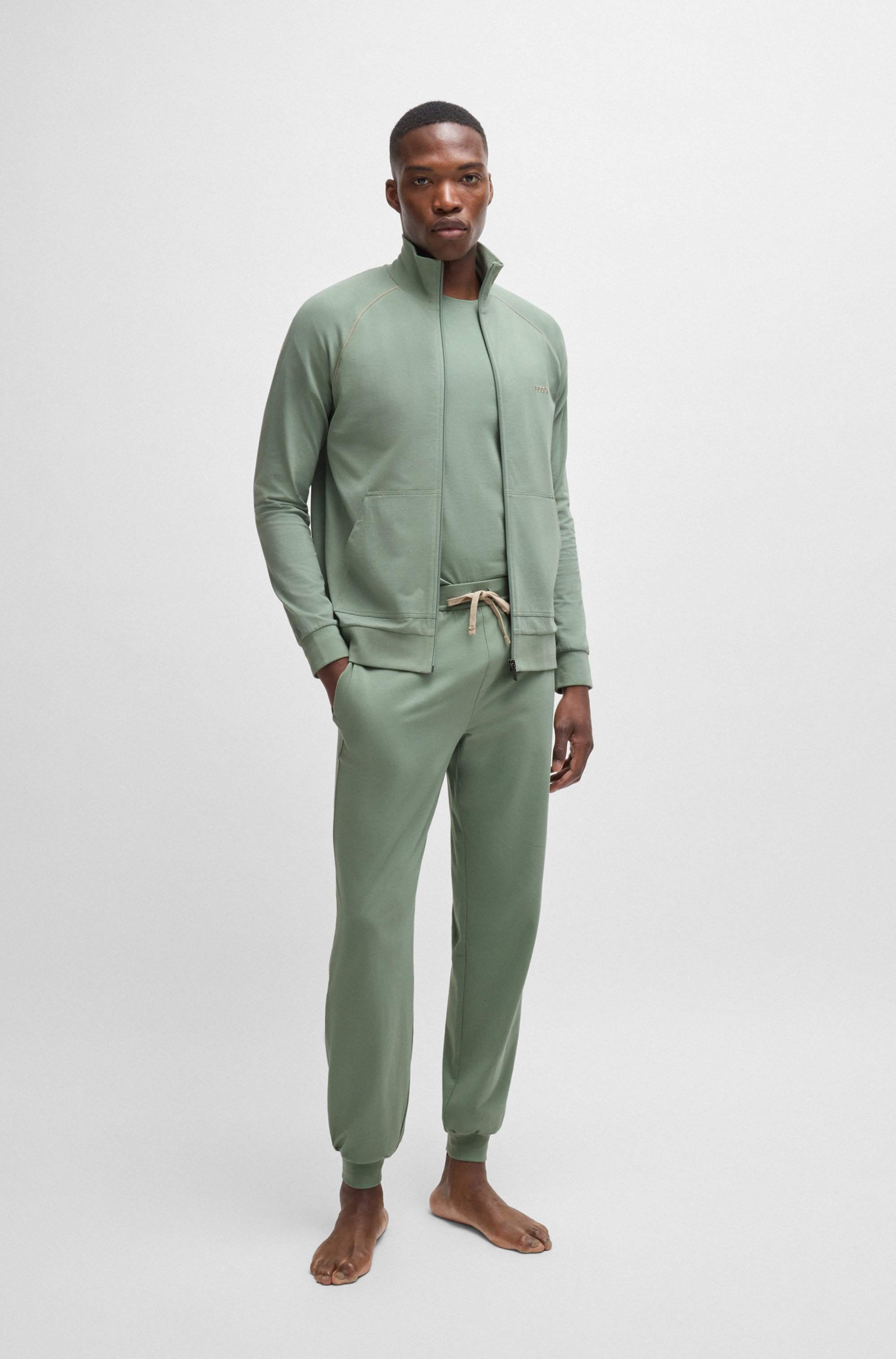 Zip-up jacket in stretch cotton with embroidered logo