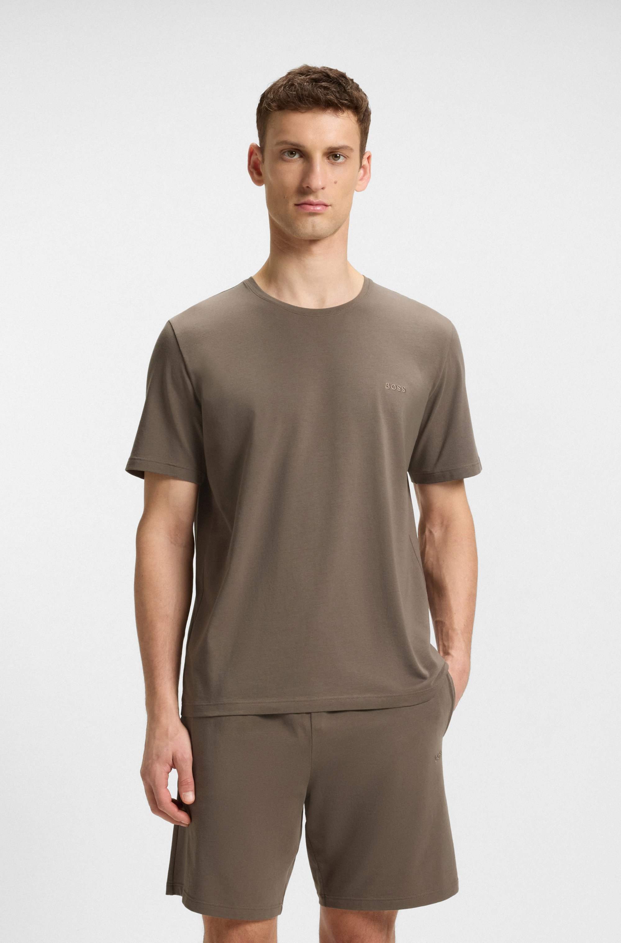 Embroidered-logo T-shirt in stretch cotton