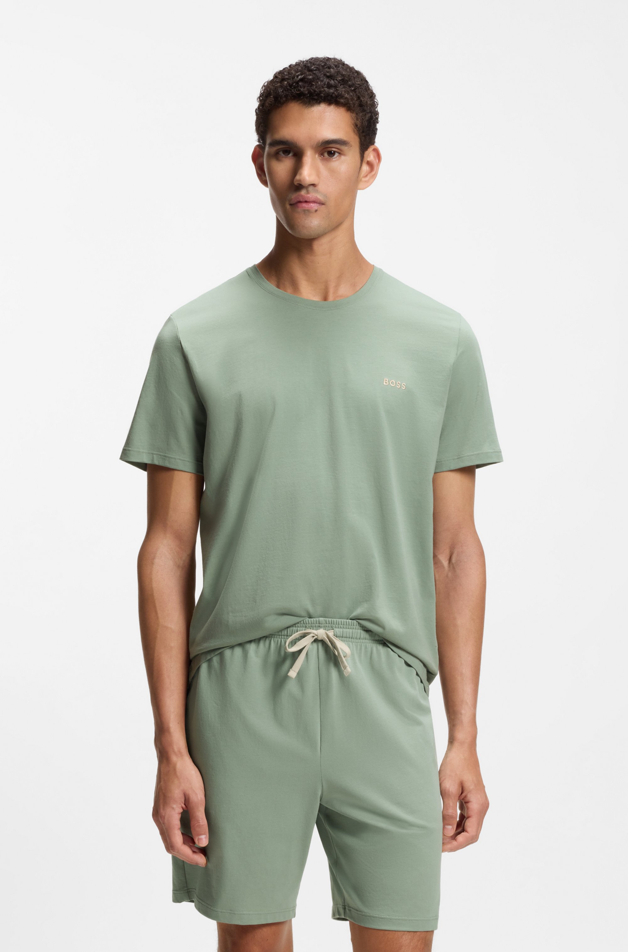 Stretch-cotton T-shirt with embroidered logo