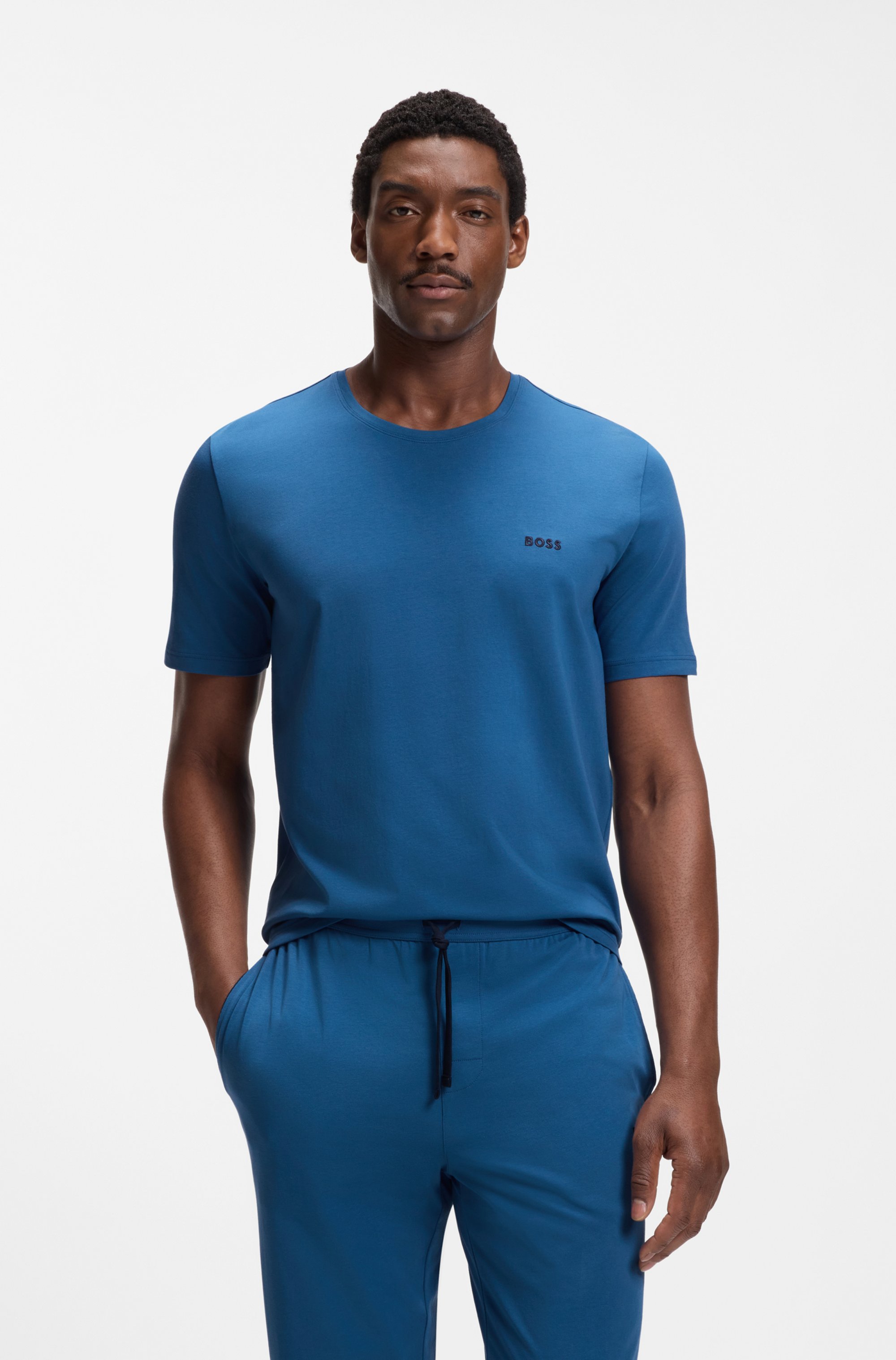 Stretch-cotton T-shirt with embroidered logo