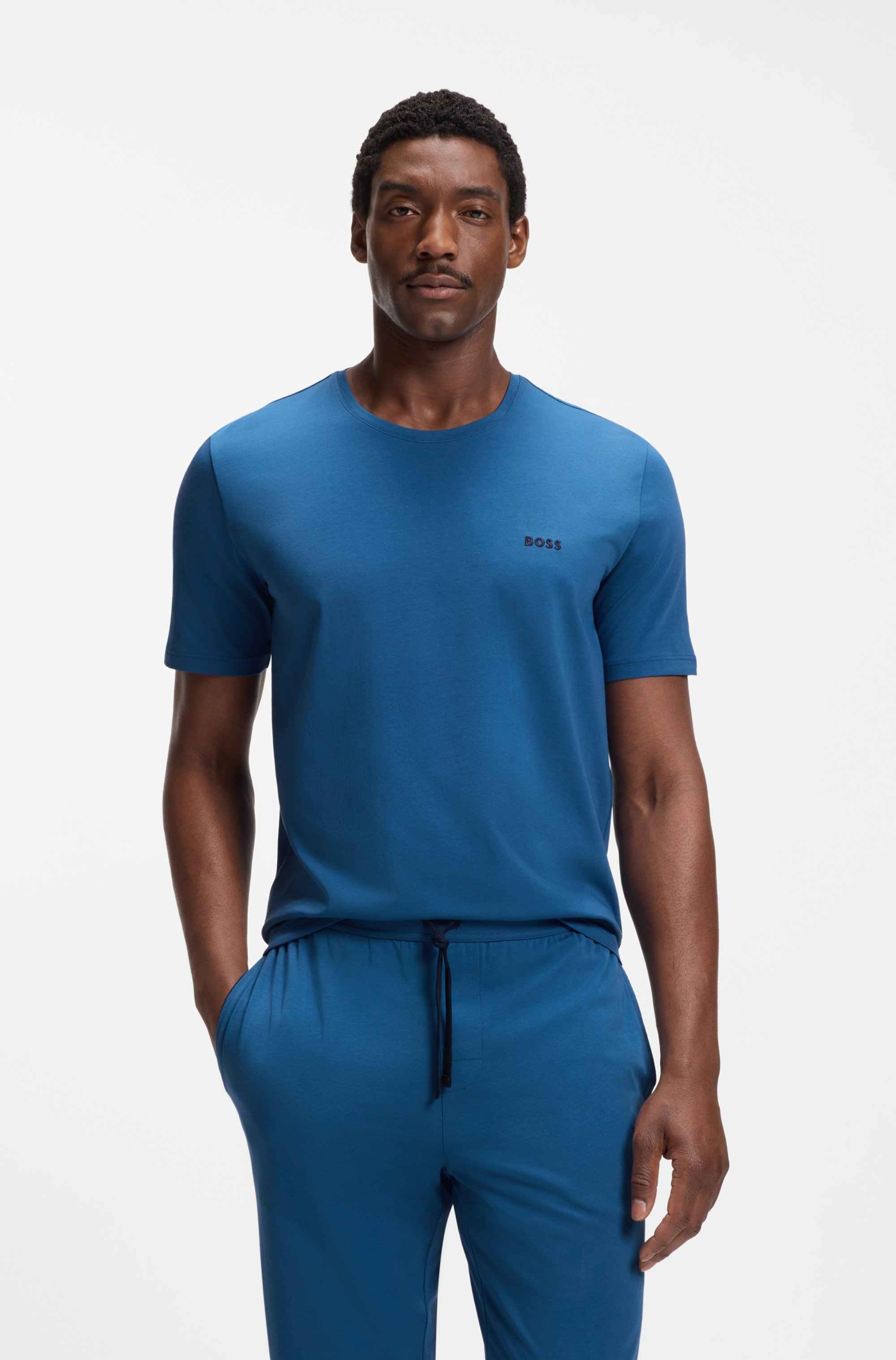 Stretch-cotton T-shirt with embroidered logo