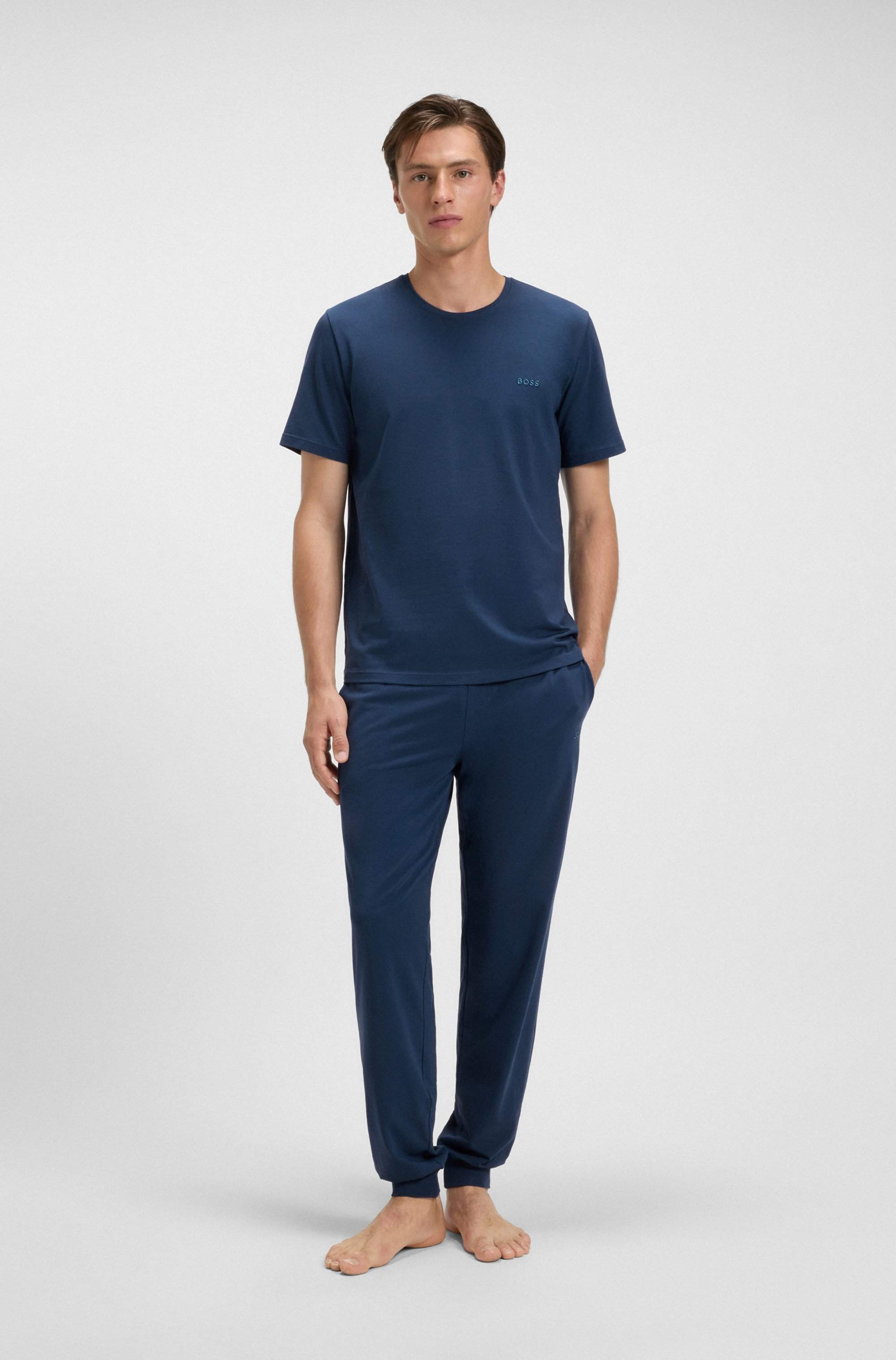 Stretch-cotton T-shirt with embroidered logo