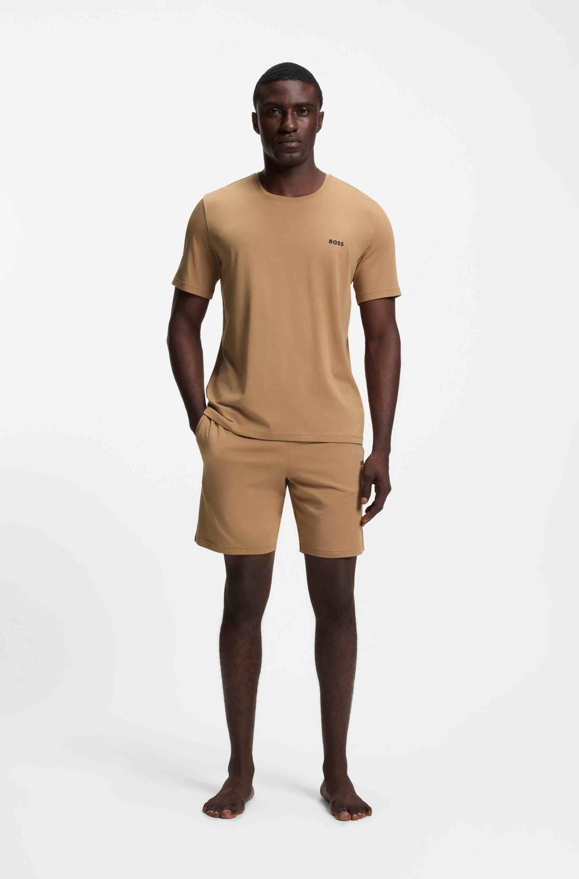 Stretch-cotton shorts with embroidered logo