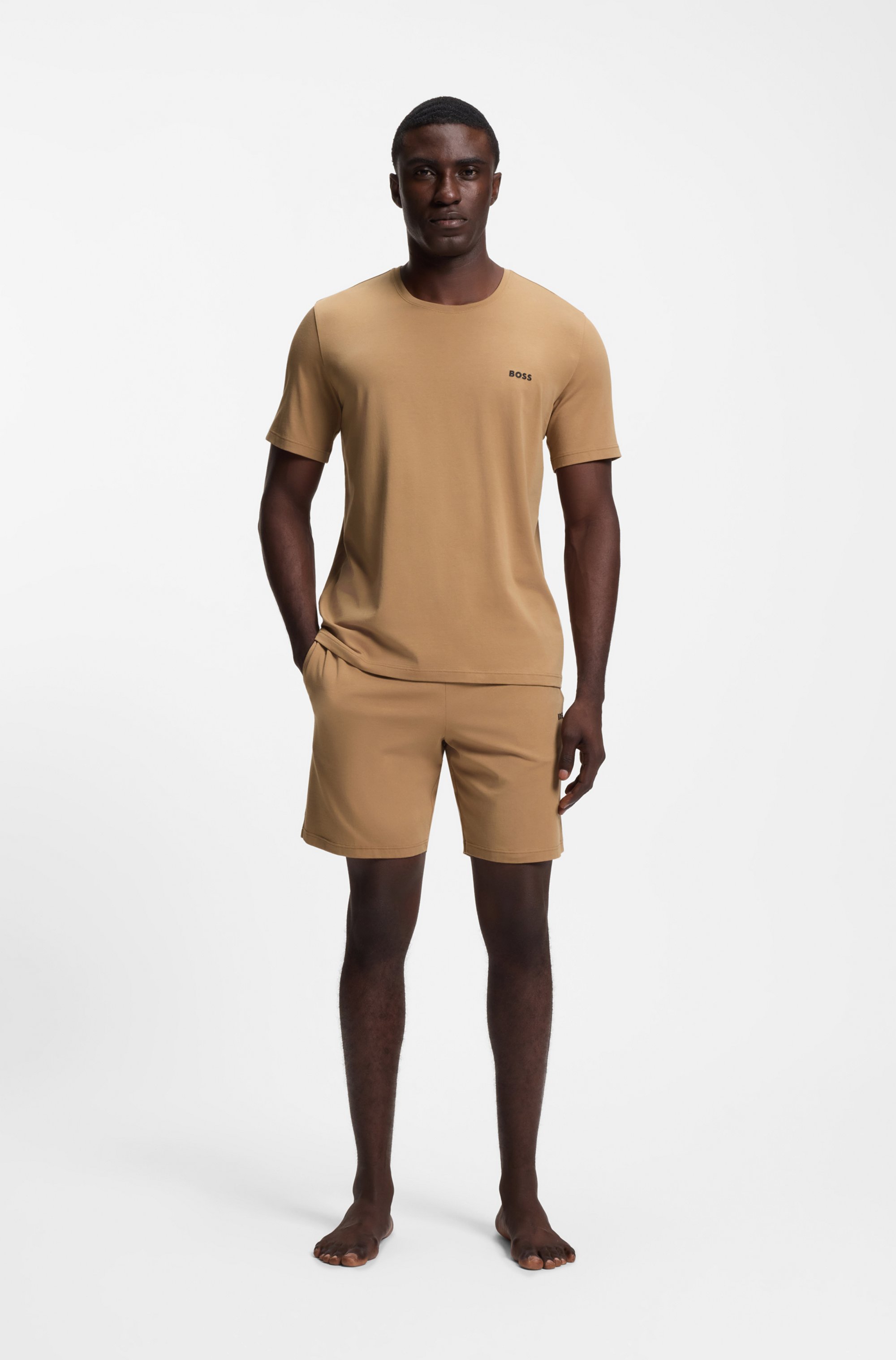 Stretch-cotton shorts with embroidered logo