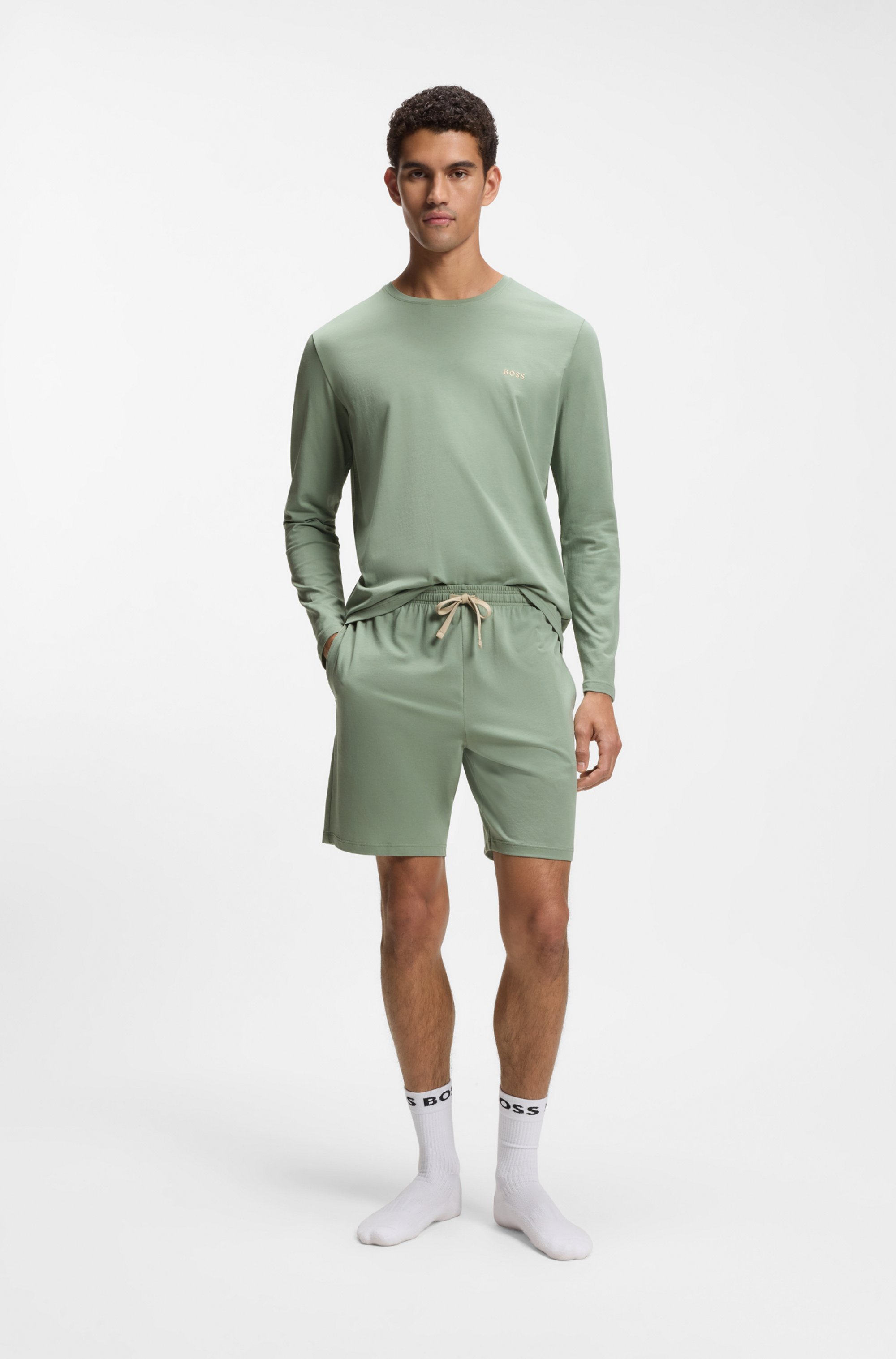 Stretch-cotton shorts with embroidered logo