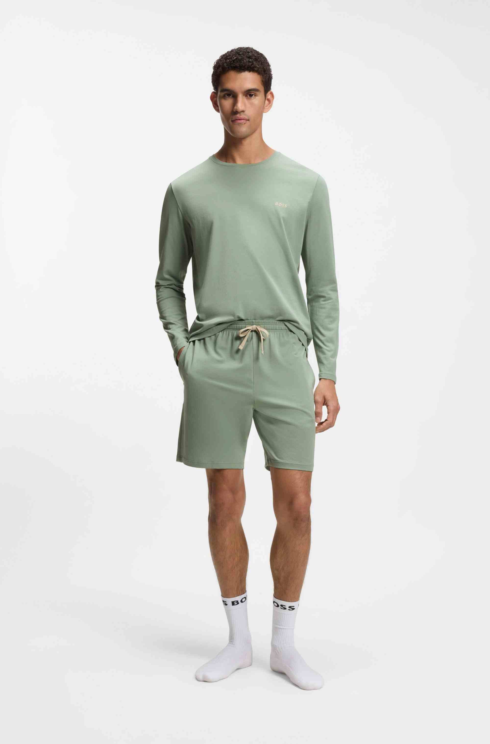 Stretch-cotton shorts with embroidered logo