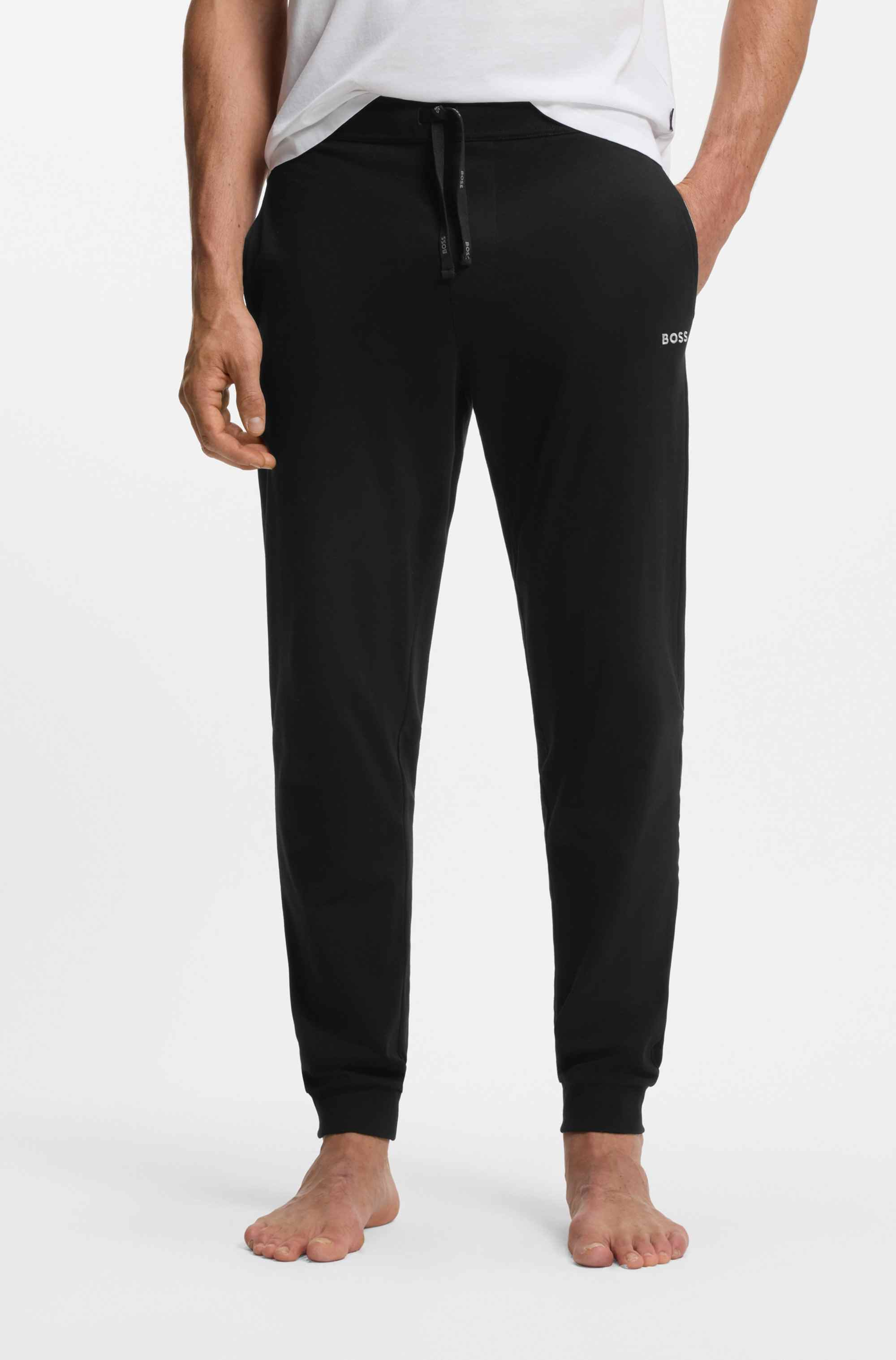 Stretch-cotton tracksuit bottoms with embroidered logo