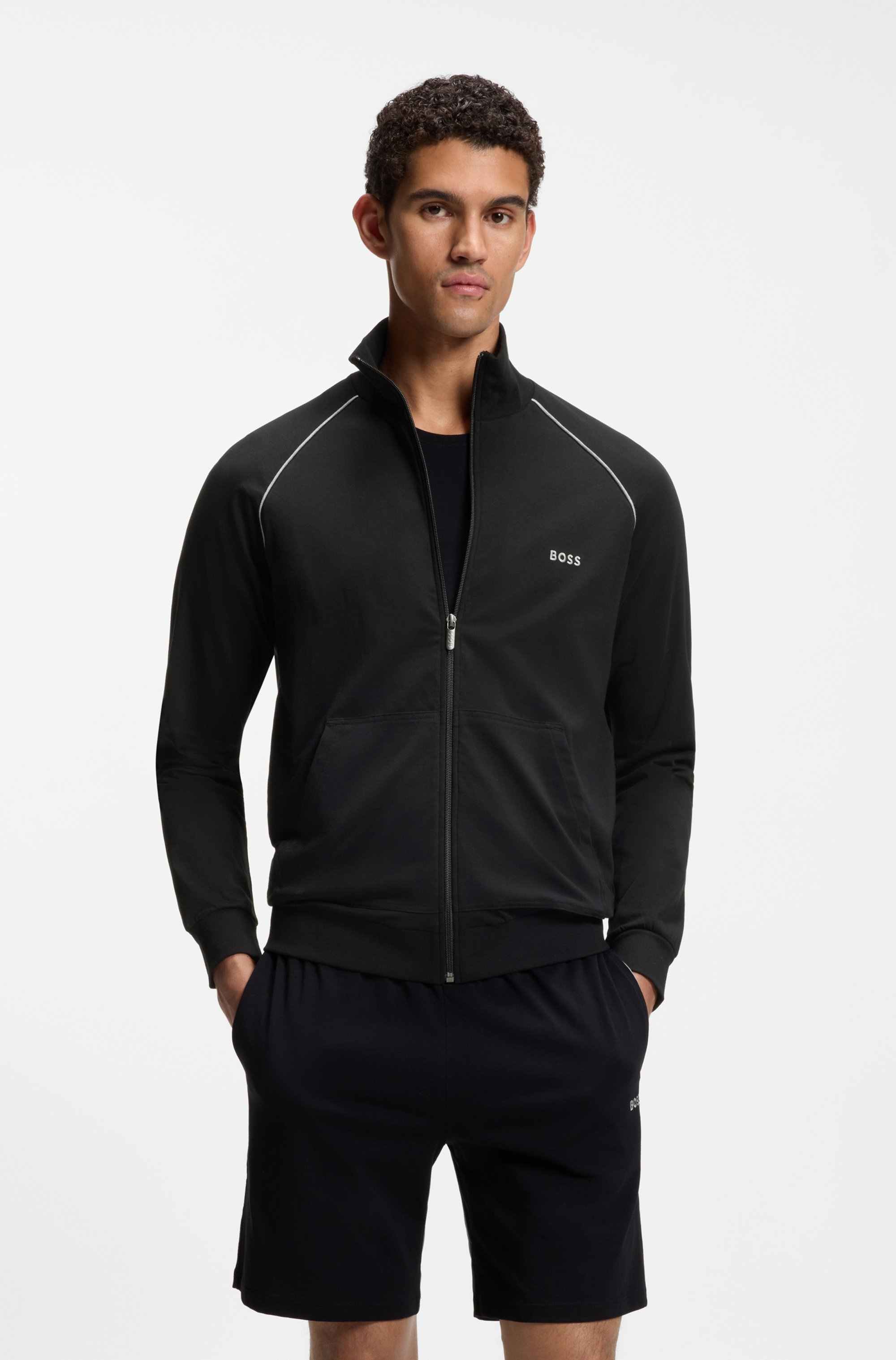 Stretch-cotton zip-up jacket with embroidered logo
