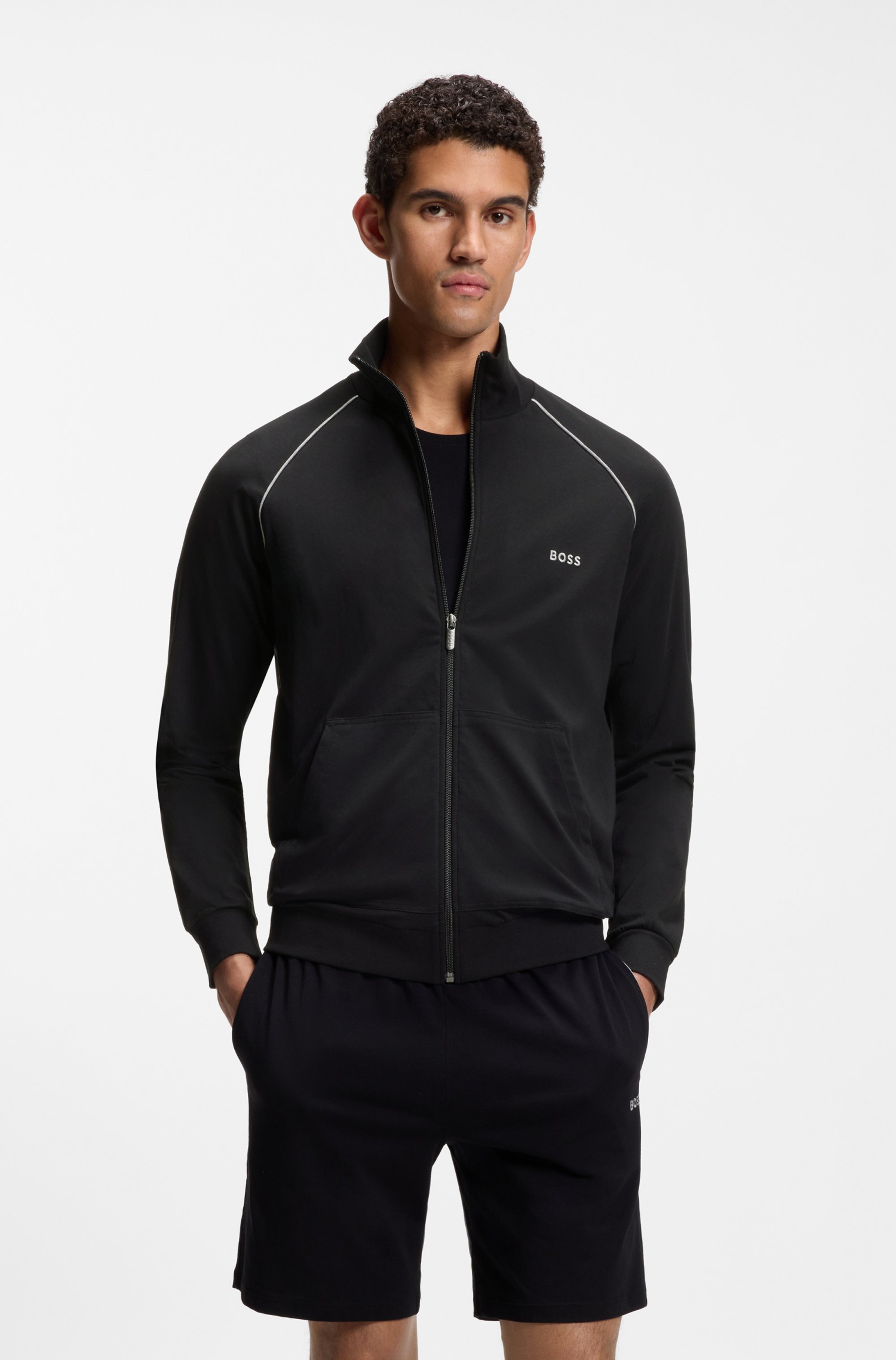 Stretch-cotton zip-up jacket with embroidered logo