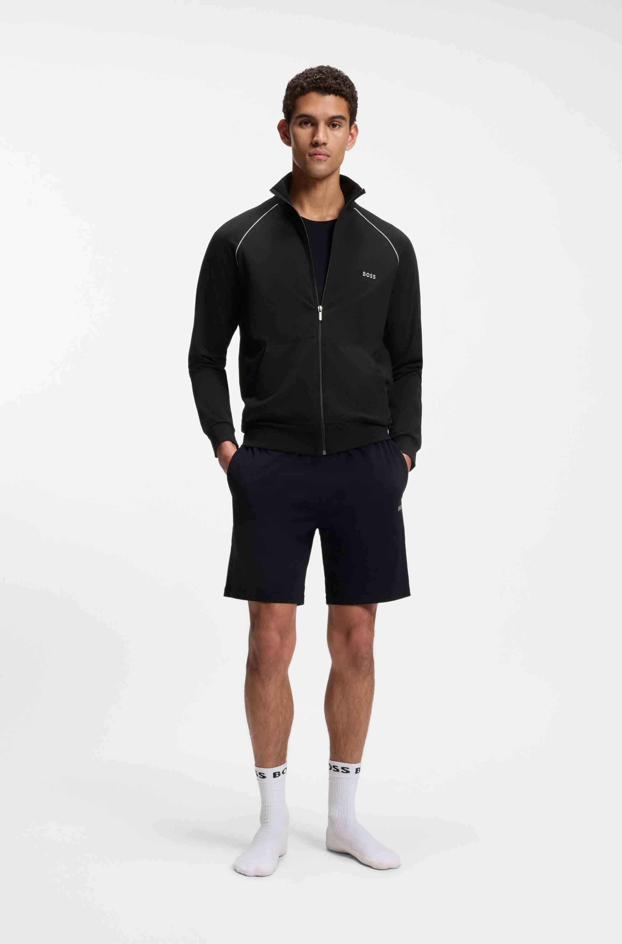 Stretch-cotton zip-up jacket with embroidered logo