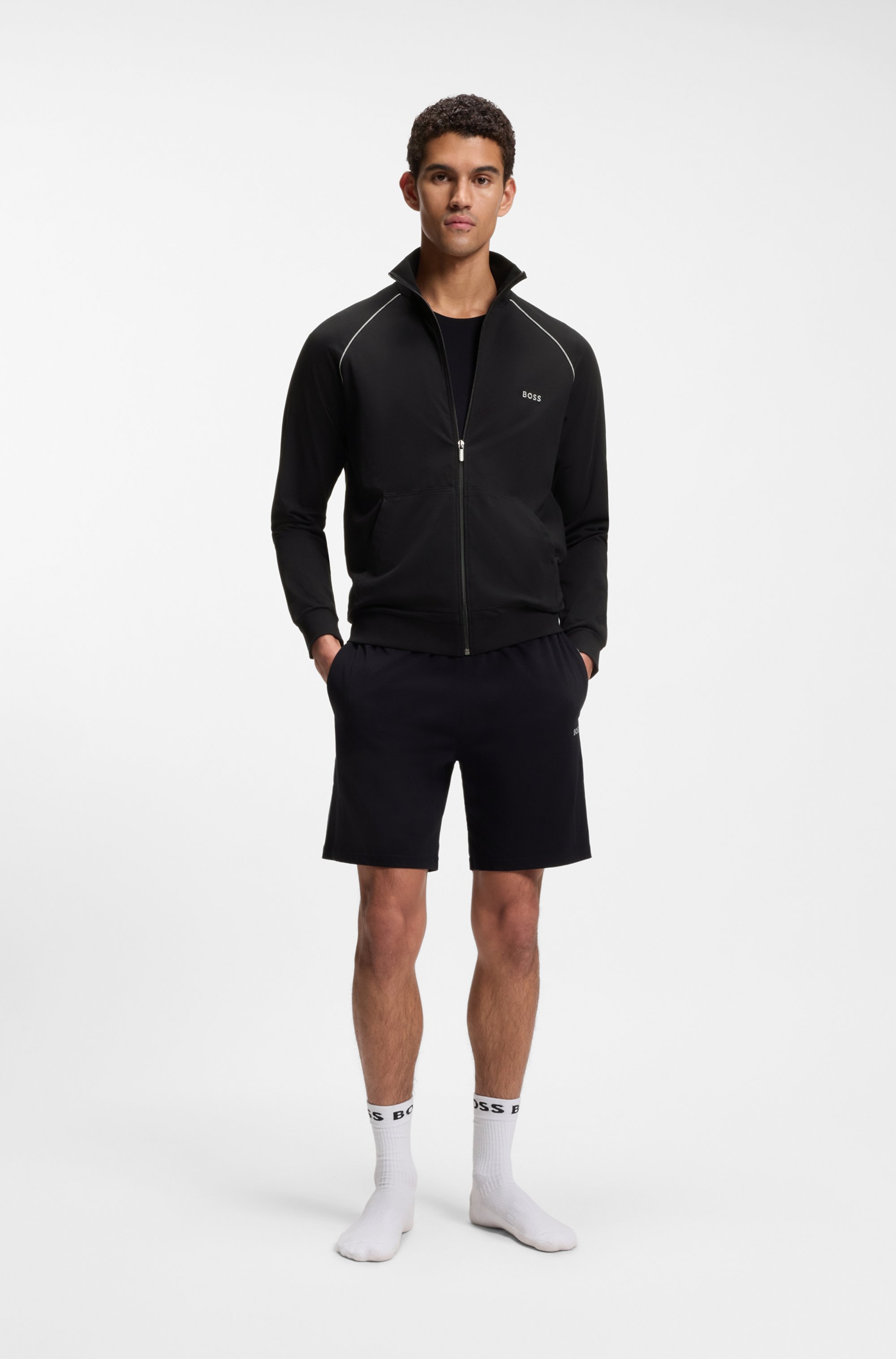 Stretch-cotton zip-up jacket with embroidered logo