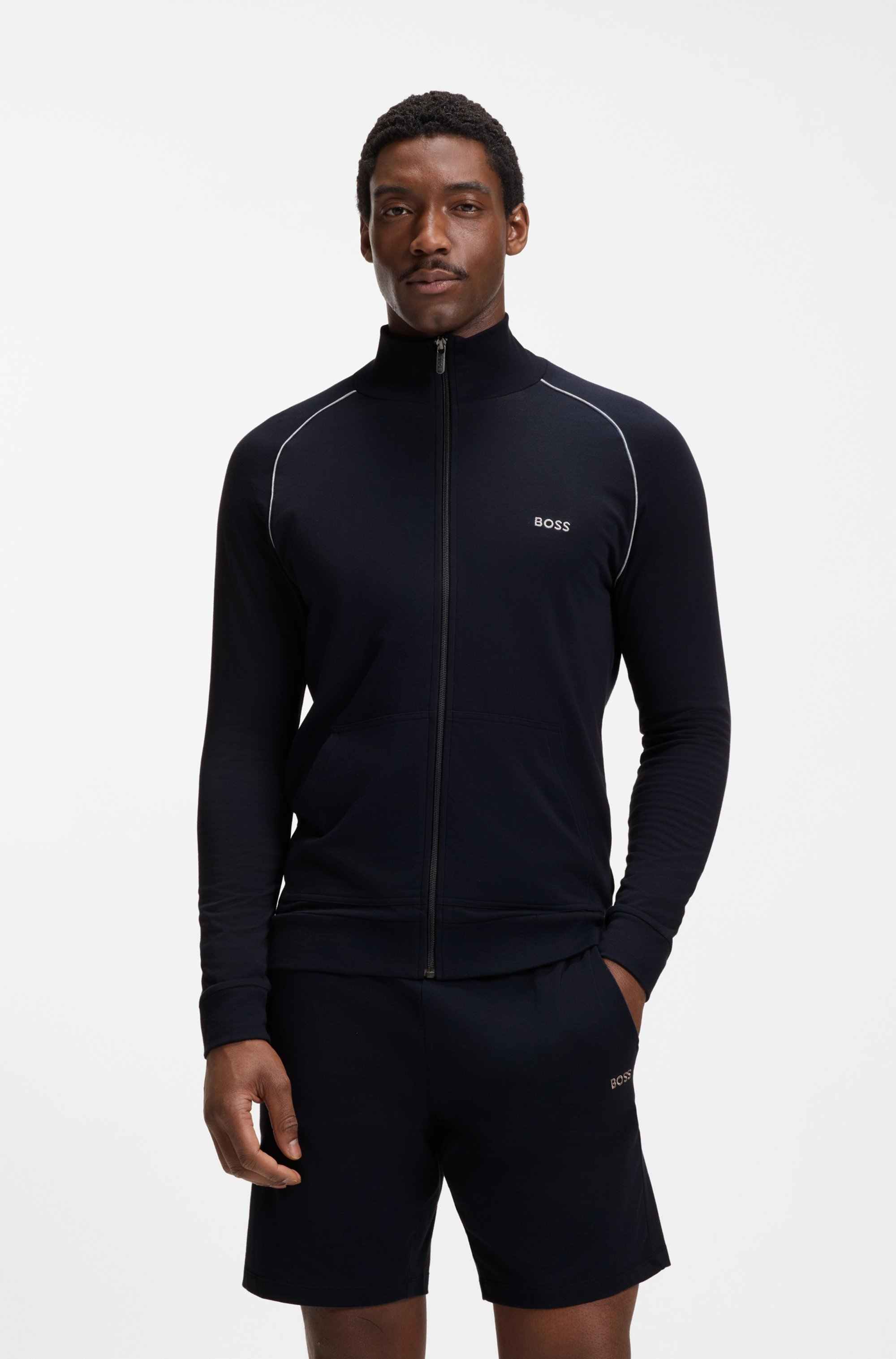 Stretch-cotton zip-up jacket with embroidered logo