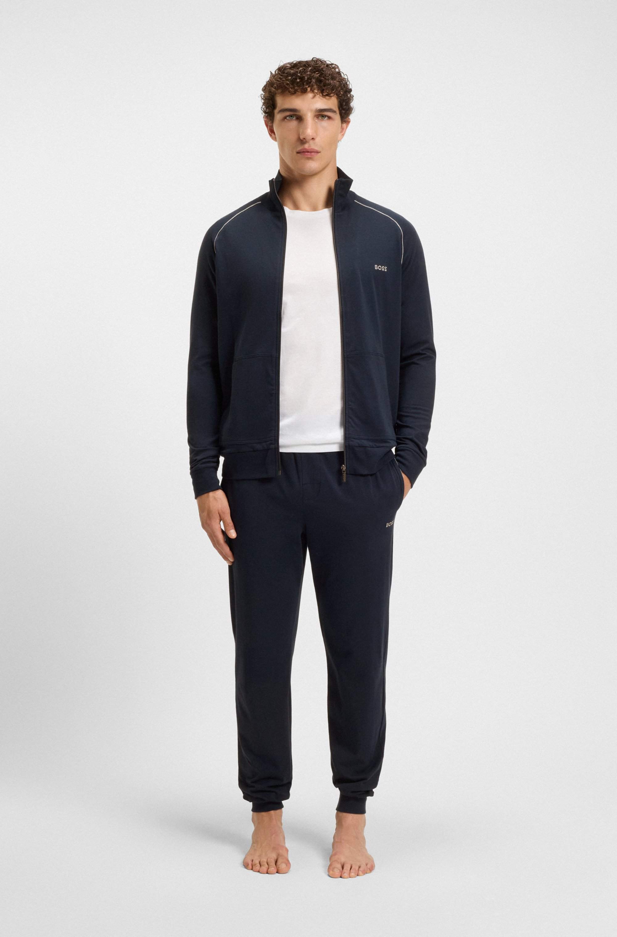 Zip-up jacket in stretch cotton with embroidered logo