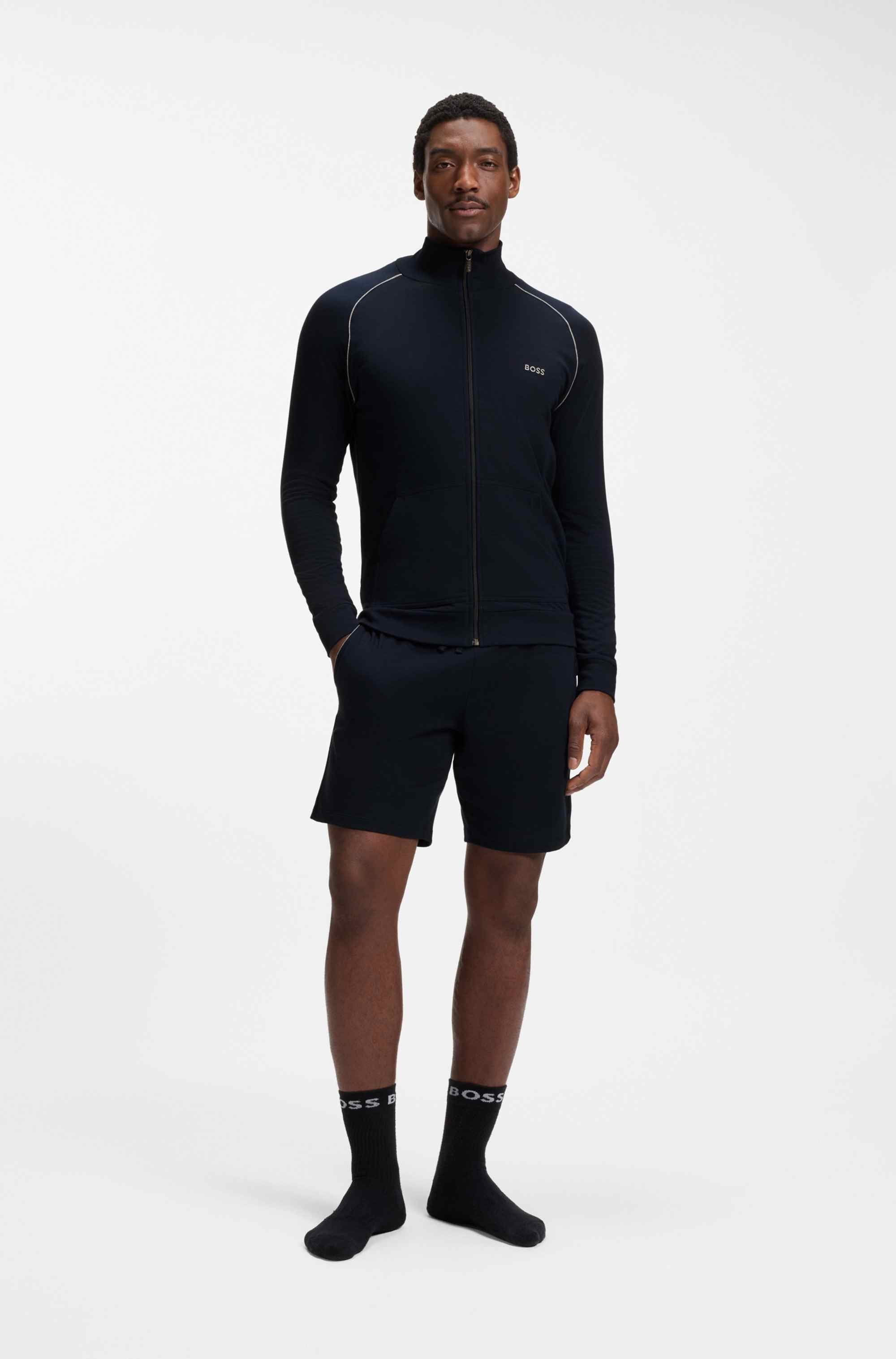 Stretch-cotton zip-up jacket with embroidered logo