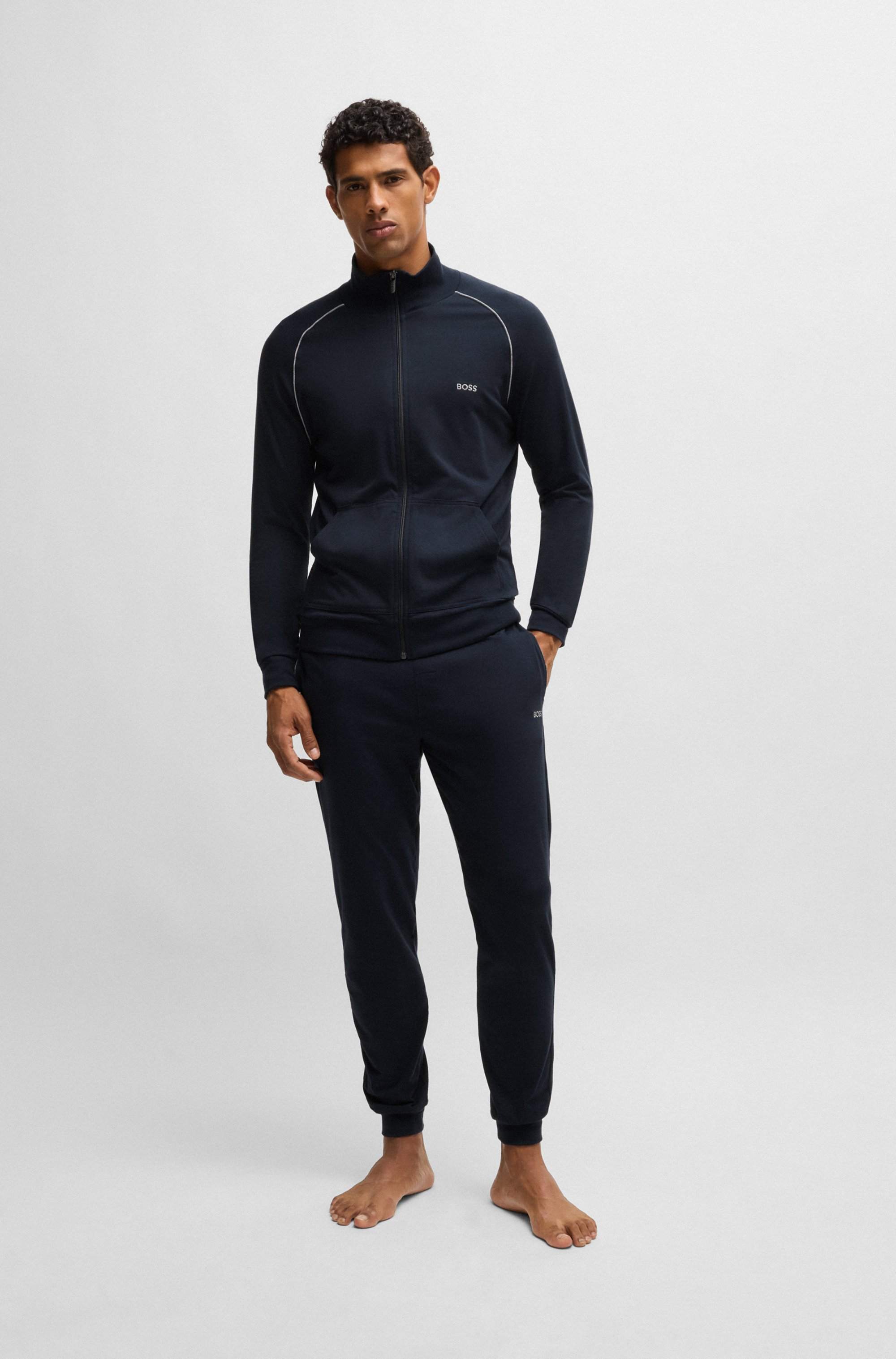 Zip-up jacket in stretch cotton with embroidered logo