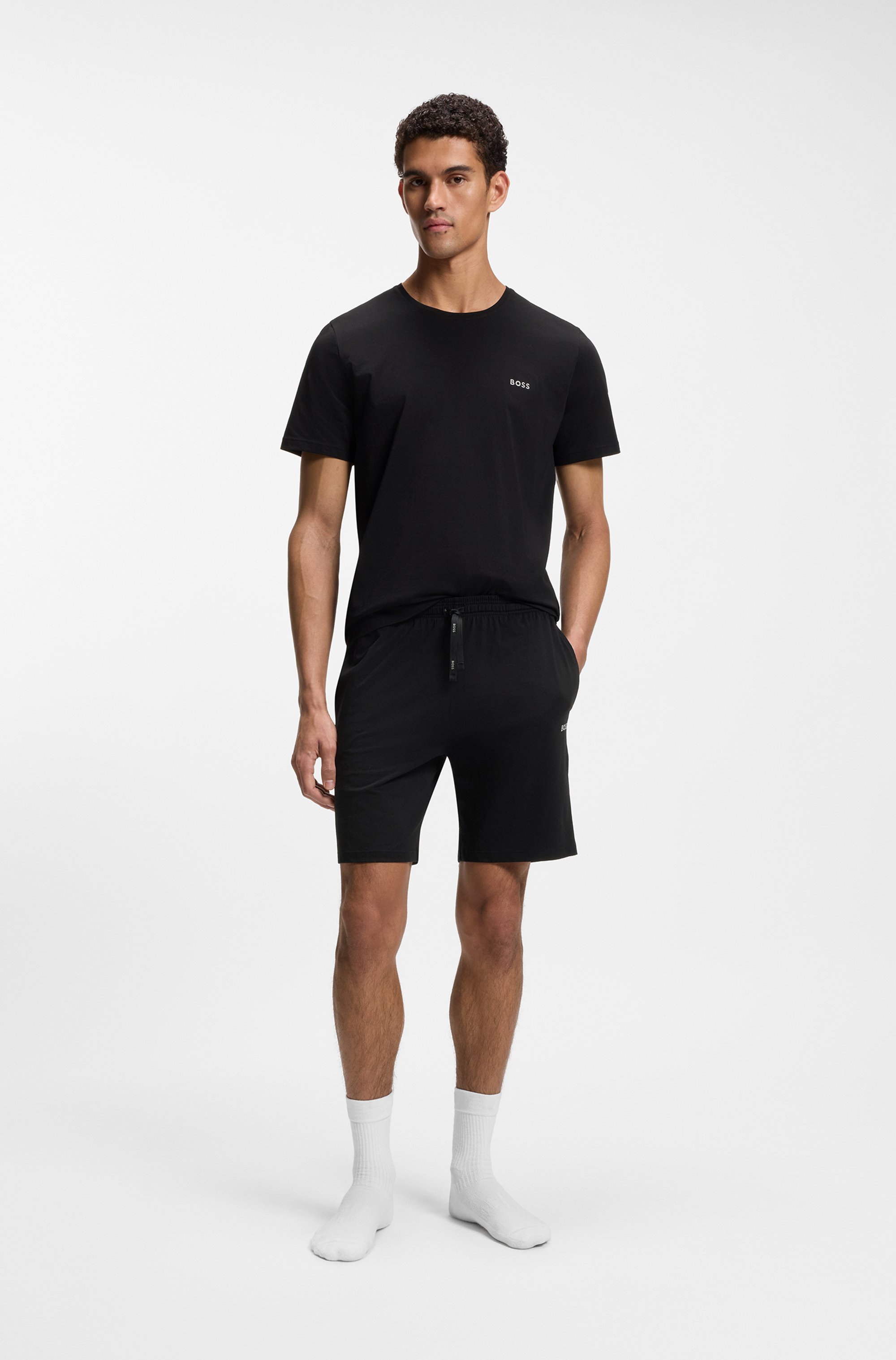 Stretch-cotton shorts with embroidered logo