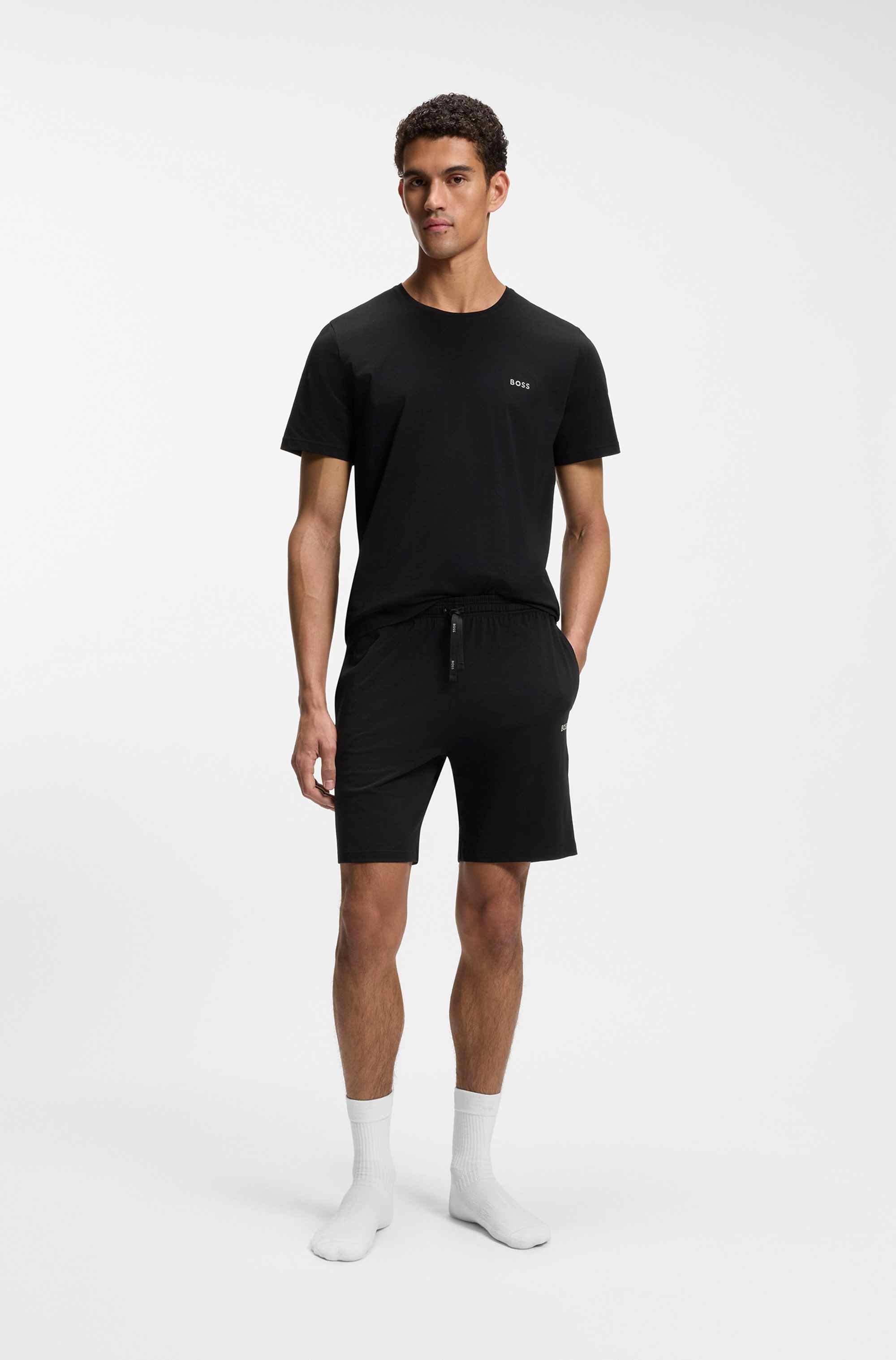 Stretch-cotton shorts with embroidered logo