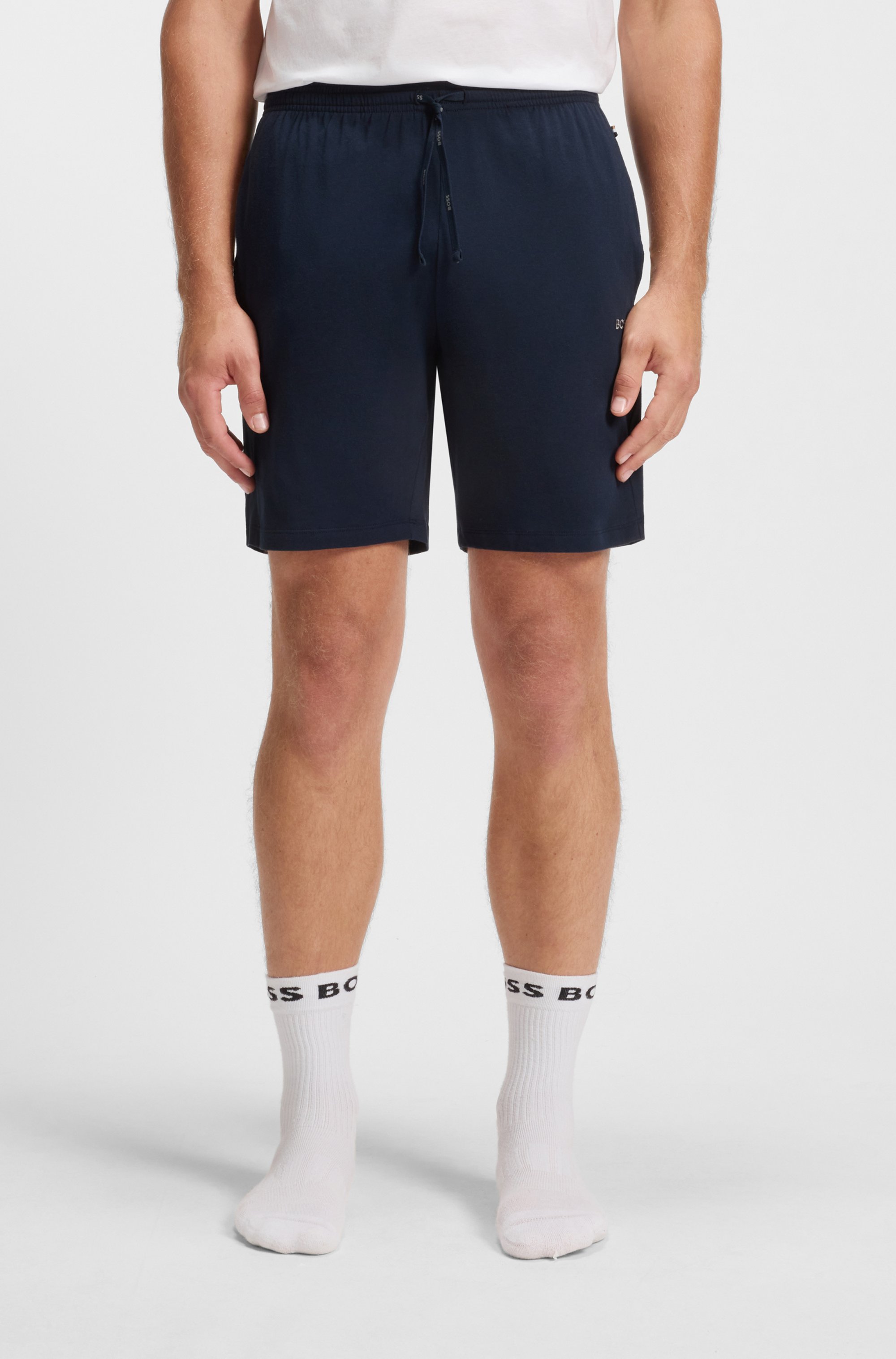 Stretch-cotton shorts with embroidered logo