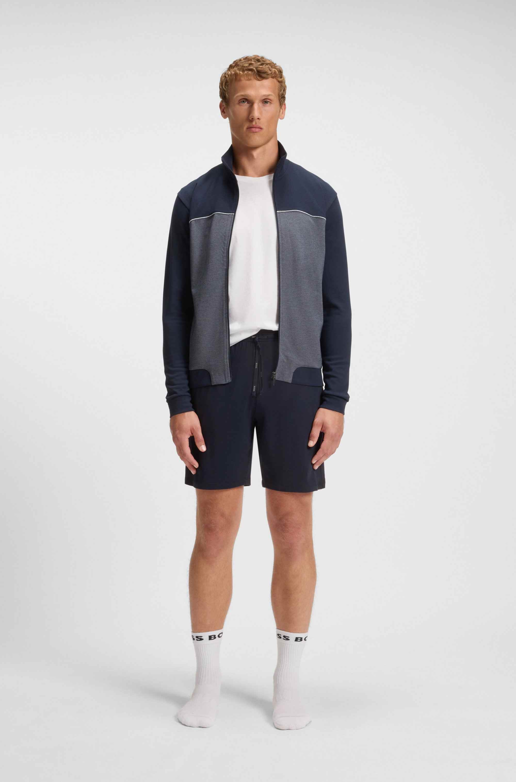 Stretch-cotton shorts with embroidered logo