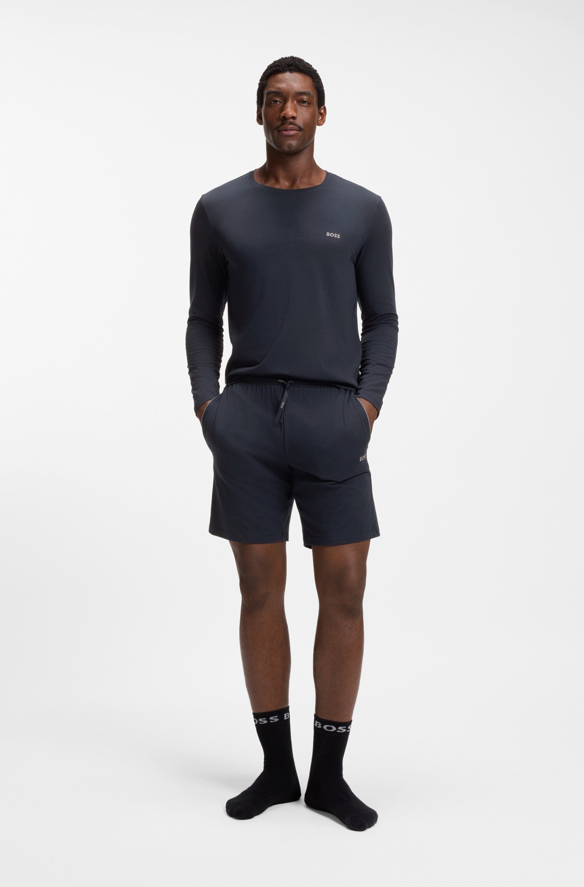 Stretch-cotton shorts with embroidered logo