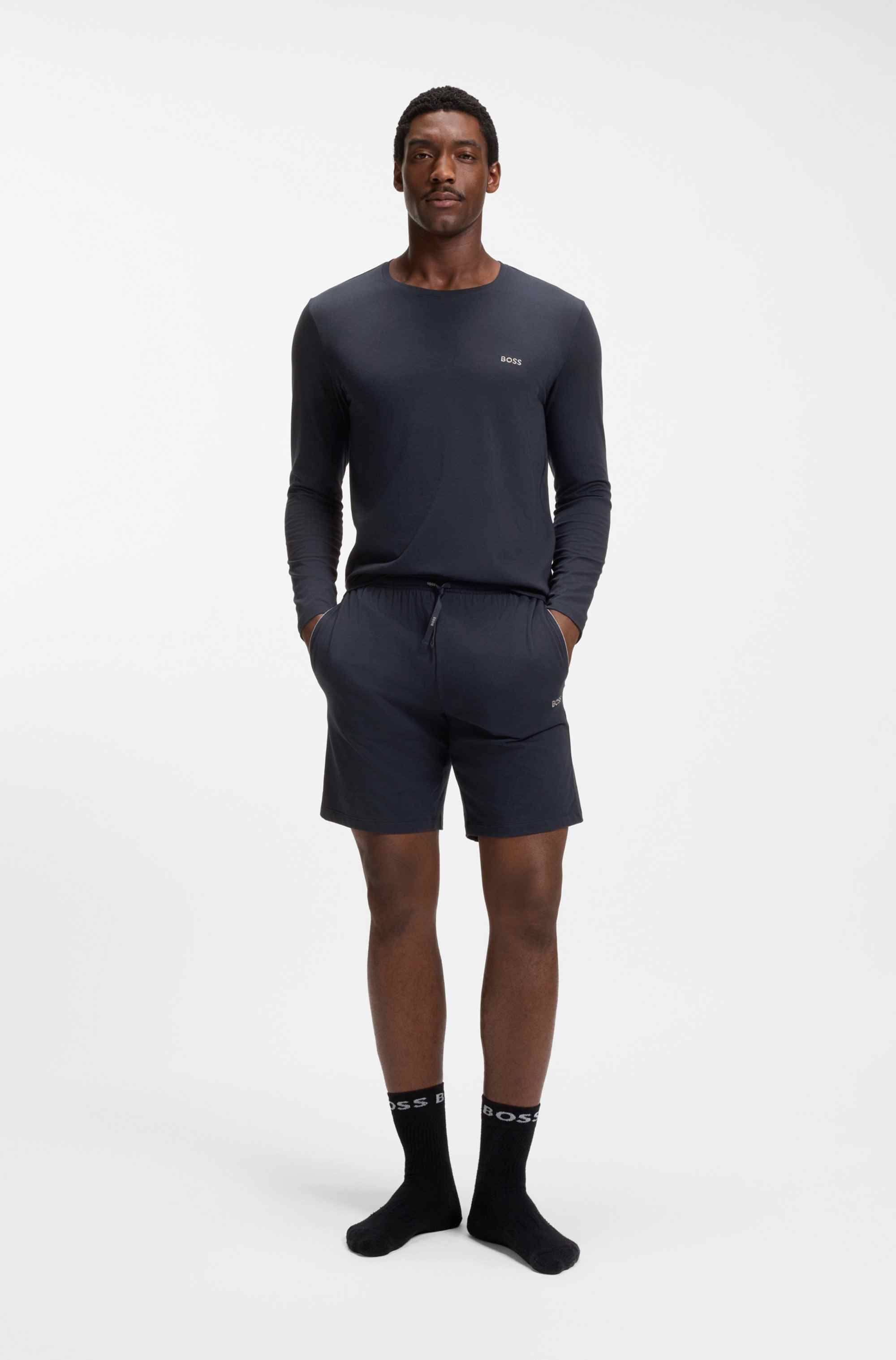 Stretch-cotton shorts with embroidered logo