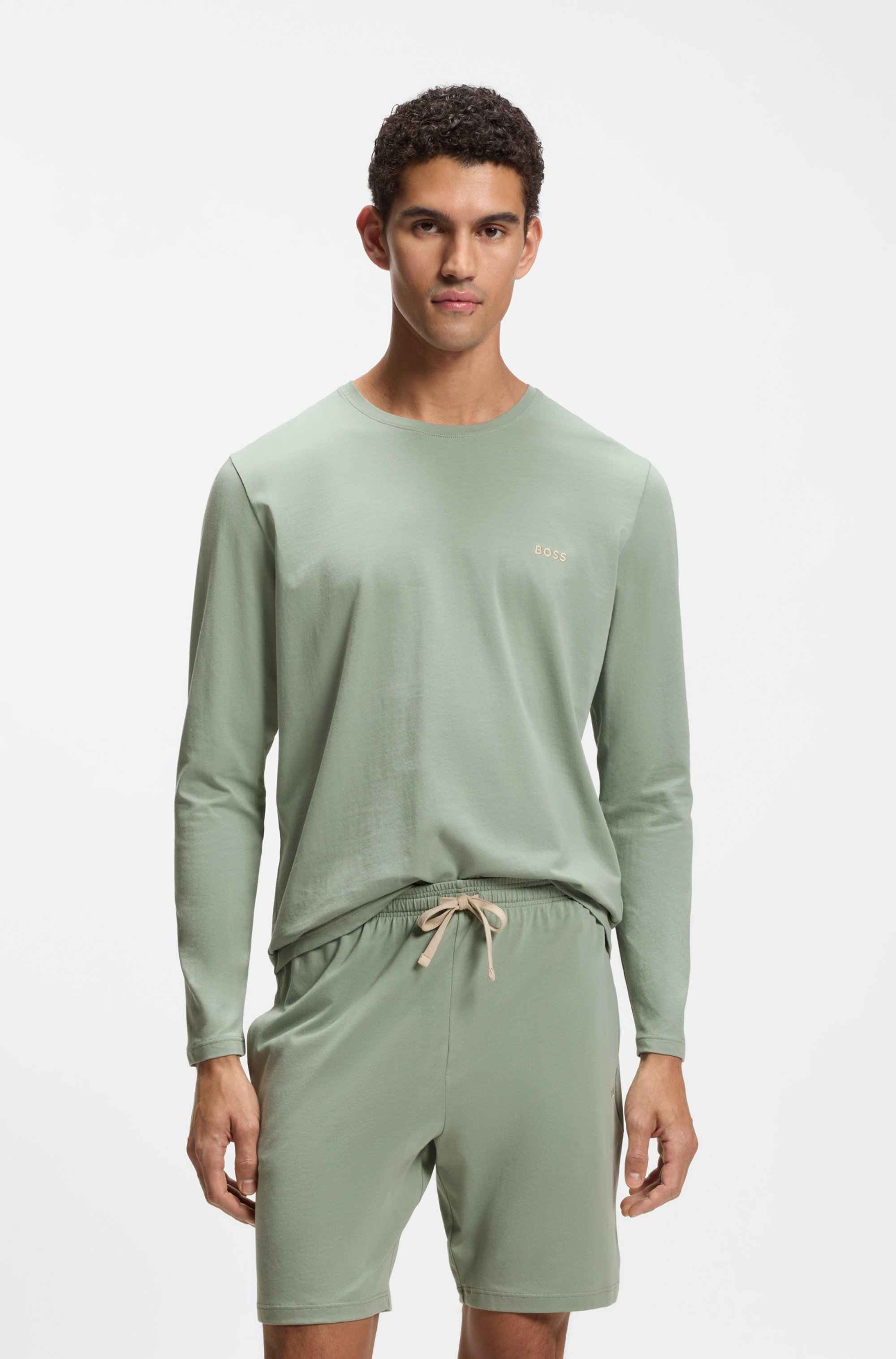 Long-sleeved T-shirt in stretch cotton with embroidered logo