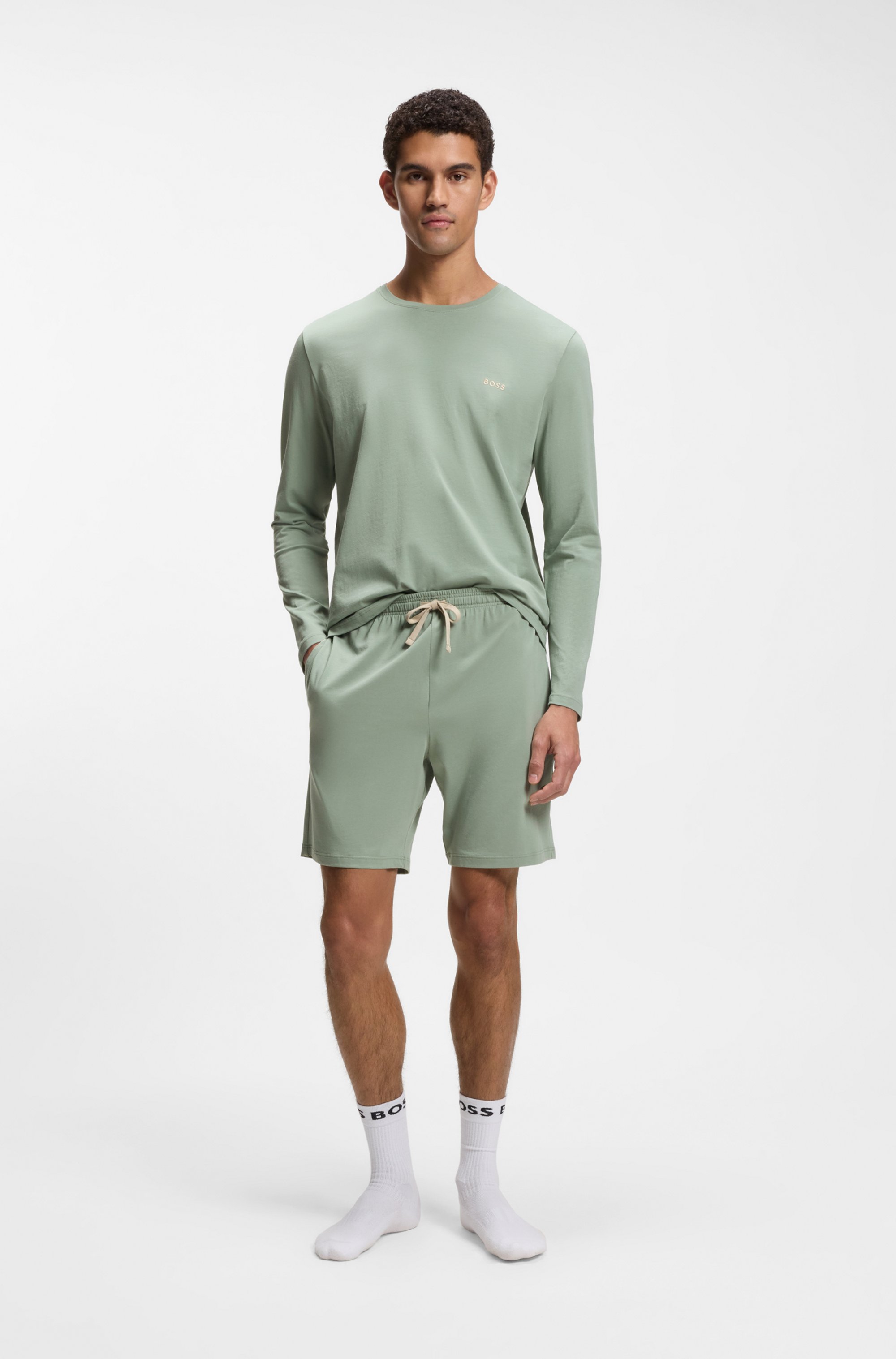 Long-sleeved T-shirt in stretch cotton with embroidered logo