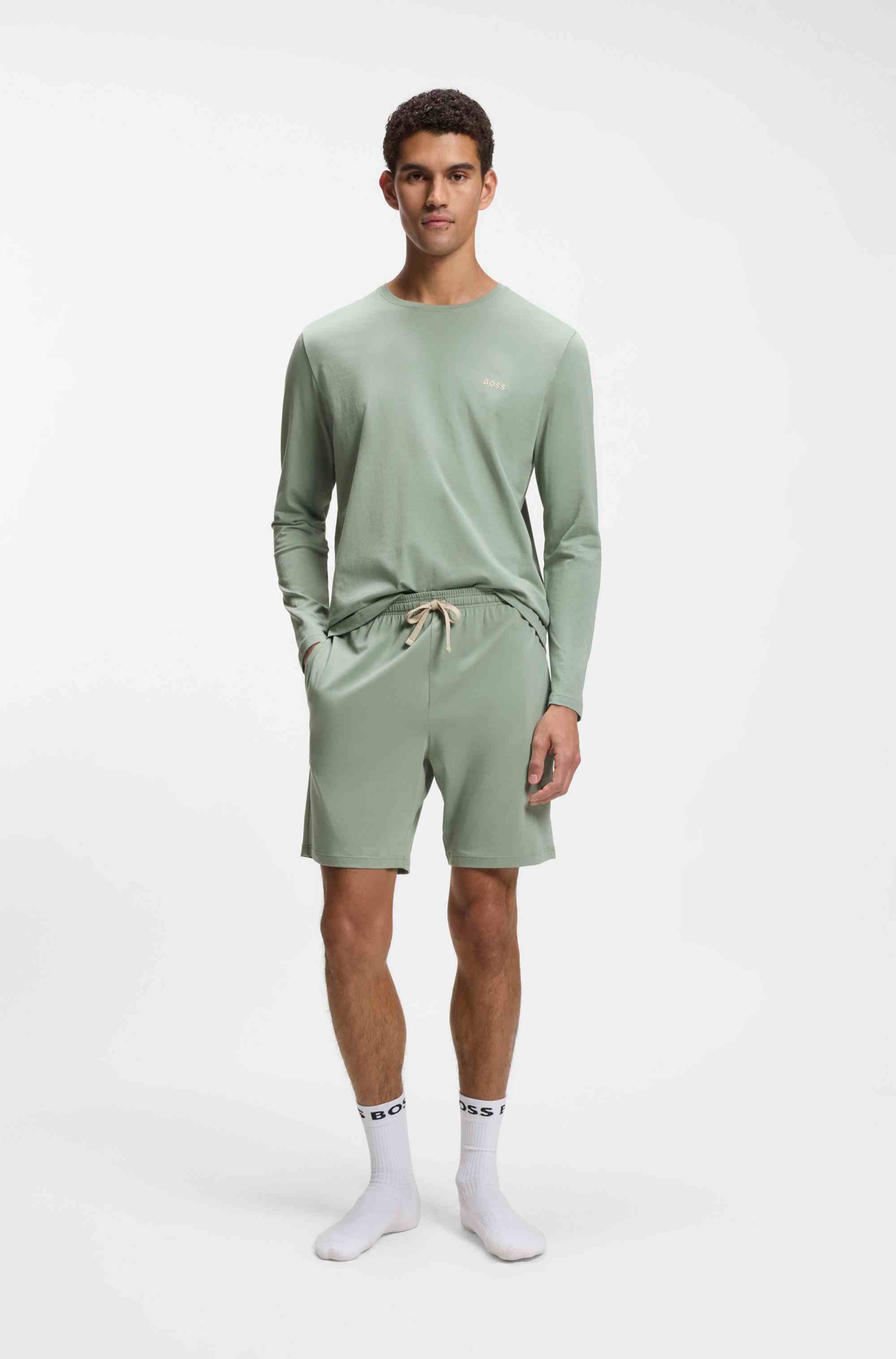 Long-sleeved T-shirt in stretch cotton with embroidered logo