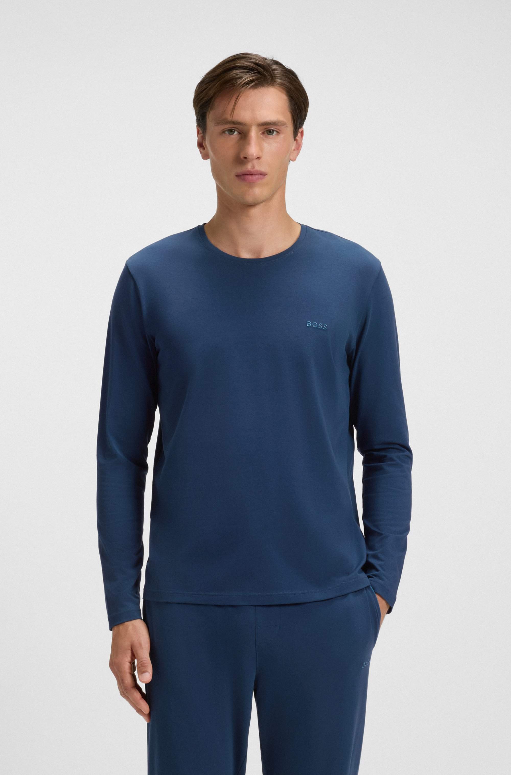 Stretch-cotton loungewear top with embroidered logo