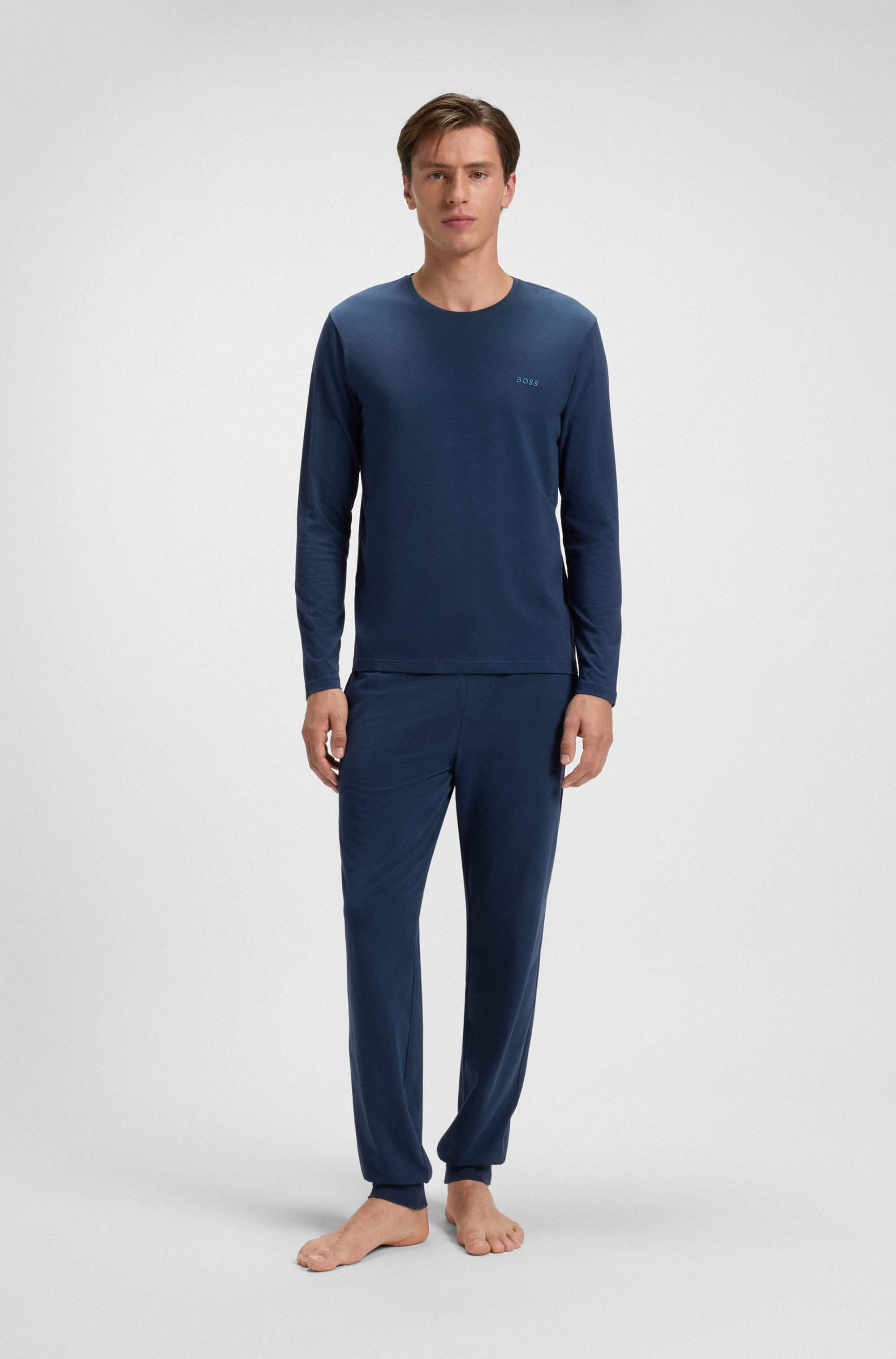 Long-sleeved T-shirt in stretch cotton with embroidered logo