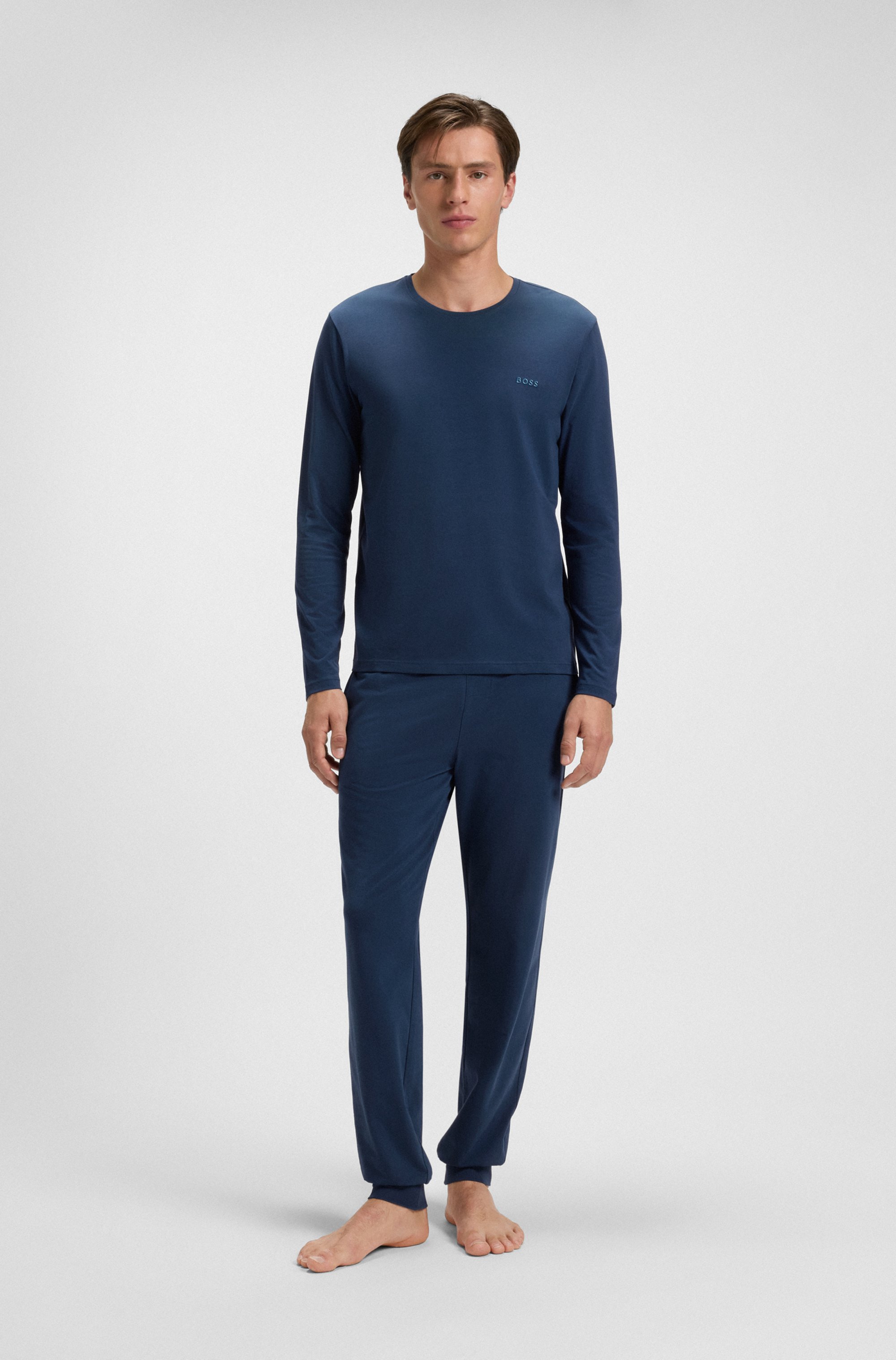 Long-sleeved T-shirt in stretch cotton with embroidered logo