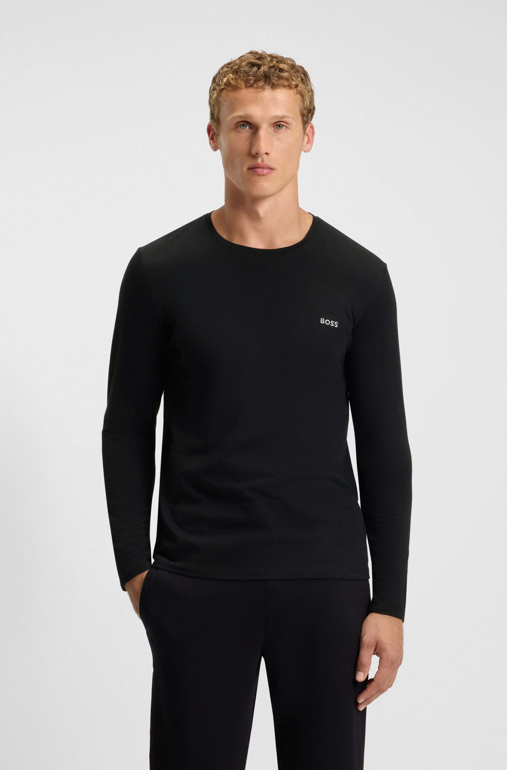 Long-sleeved top in stretch cotton with embroidered logo