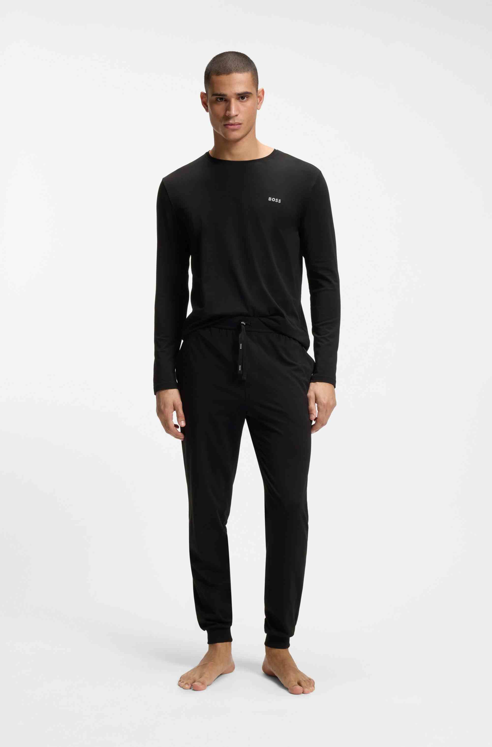 Long-sleeved top in stretch cotton with embroidered logo