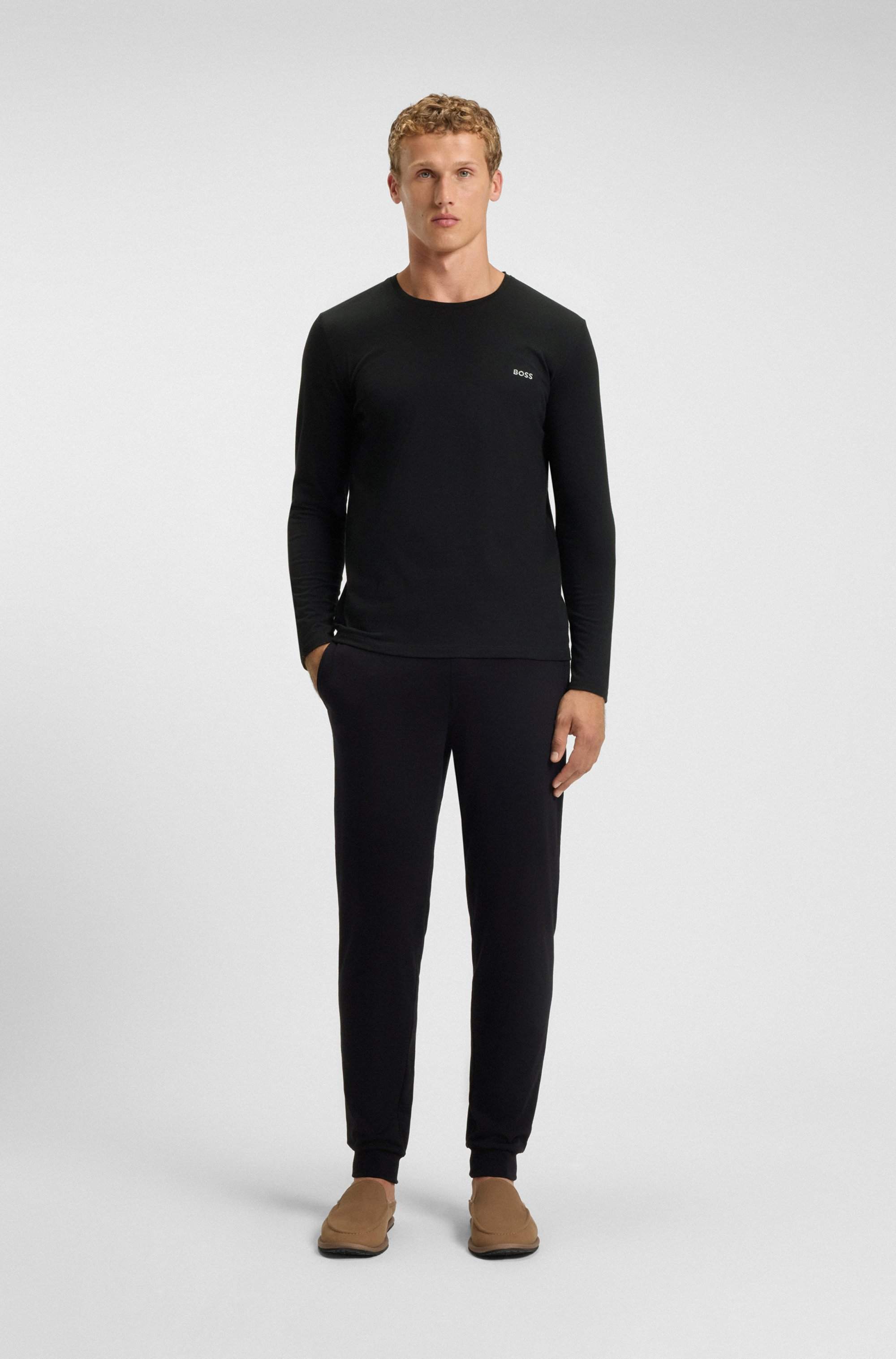 Long-sleeved T-shirt in stretch cotton with embroidered logo