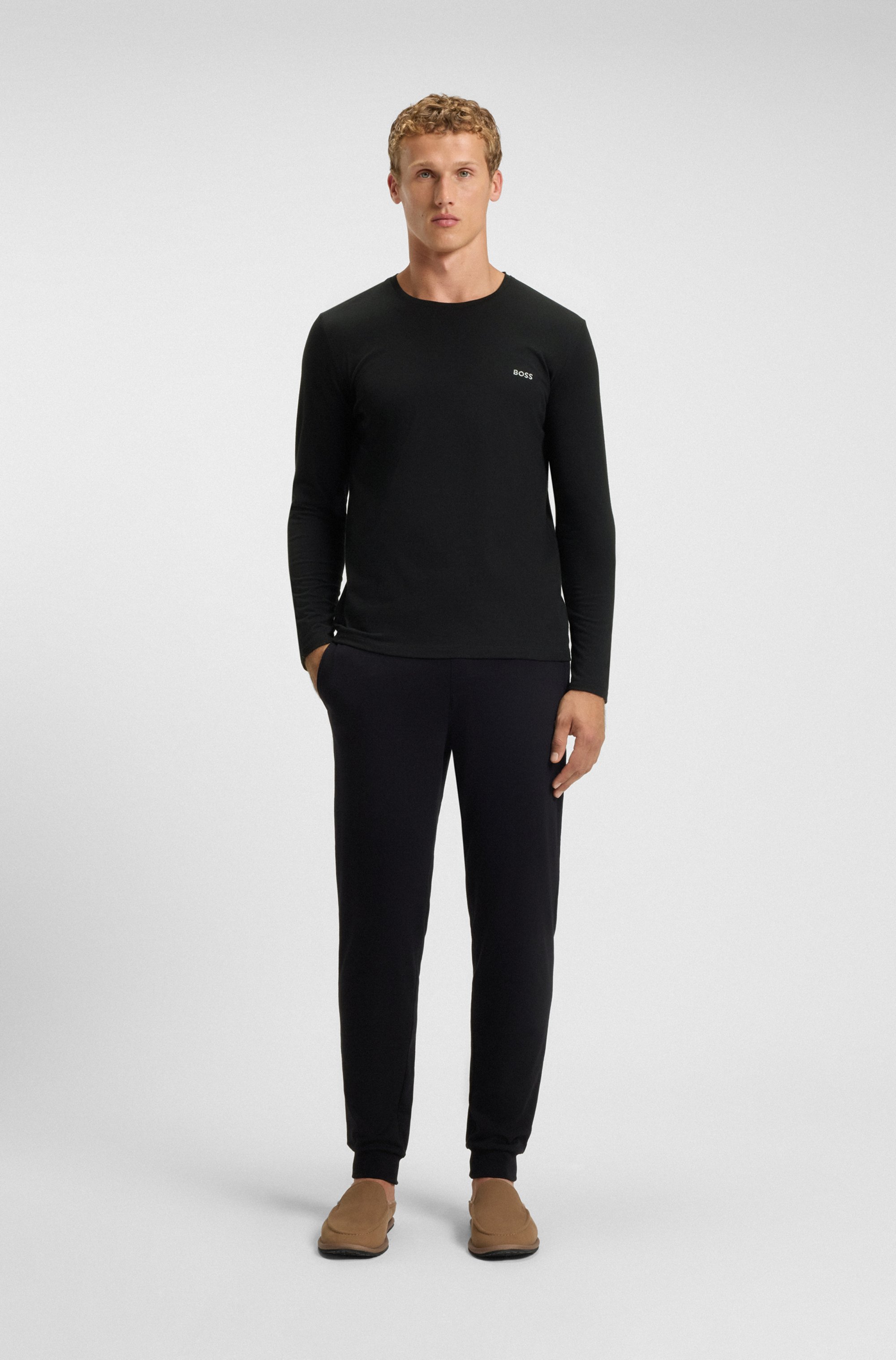 Long-sleeved top in stretch cotton with embroidered logo