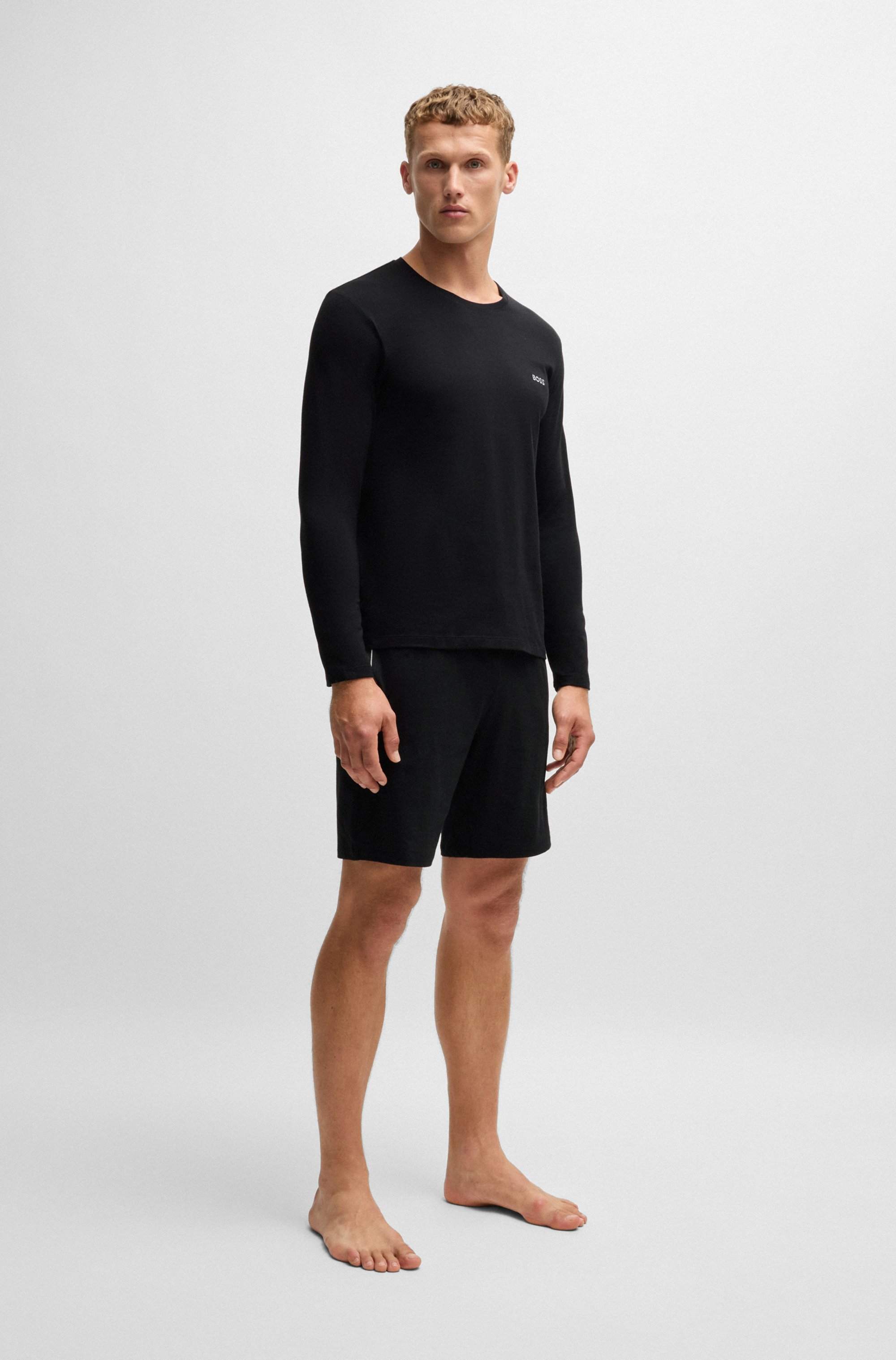 Long-sleeved T-shirt in stretch cotton with embroidered logo