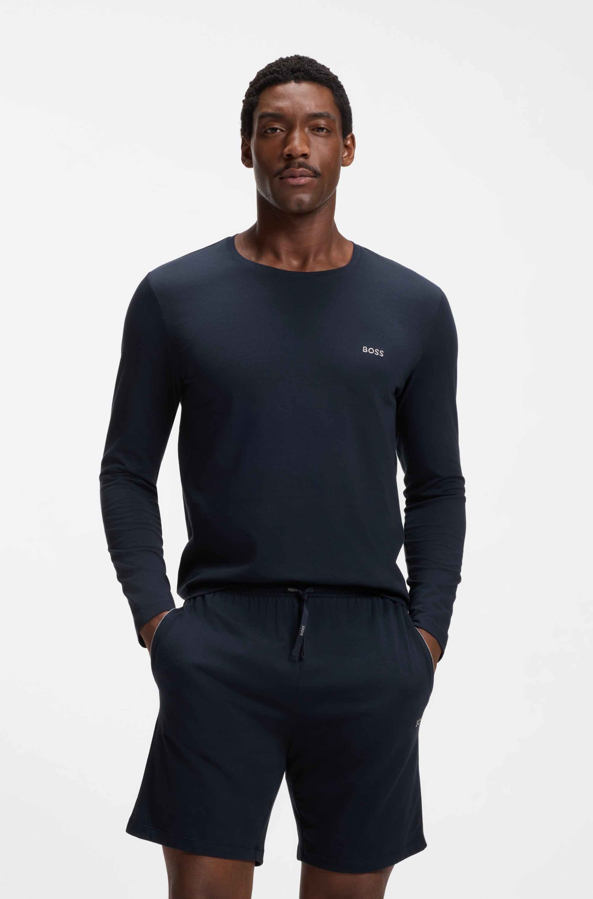 Long-sleeved top in stretch cotton with embroidered logo