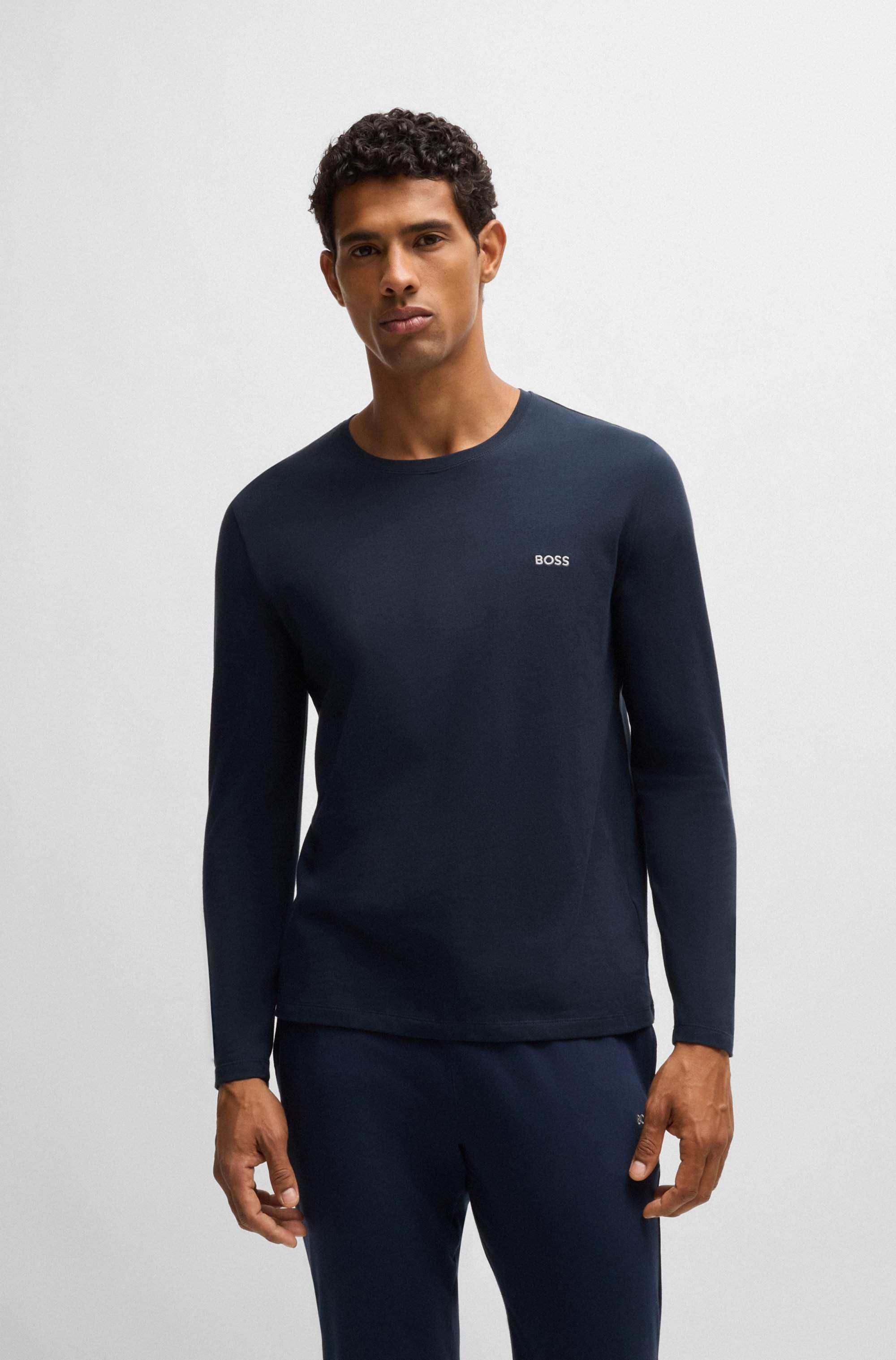 Long-sleeved T-shirt in stretch cotton with embroidered logo
