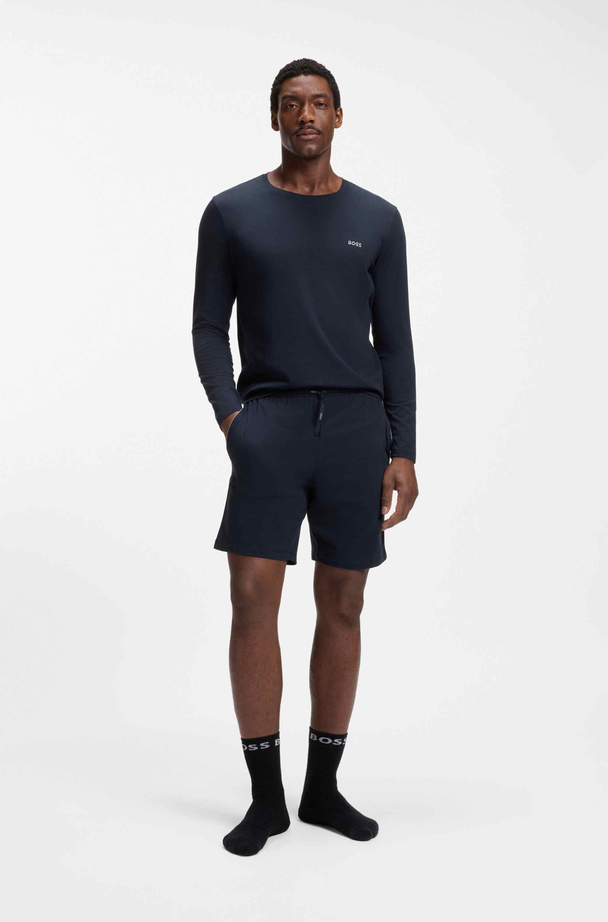 Long-sleeved top in stretch cotton with embroidered logo