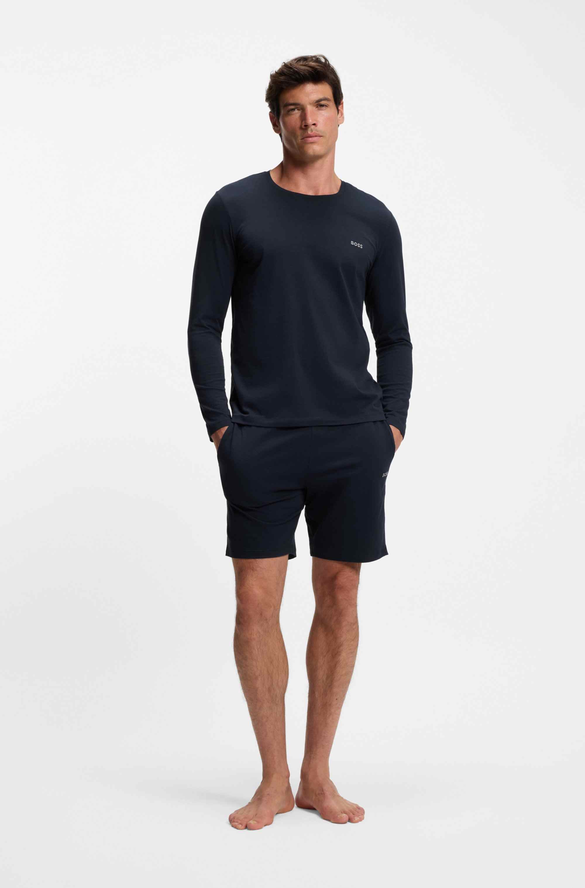 Long-sleeved top in stretch cotton with embroidered logo