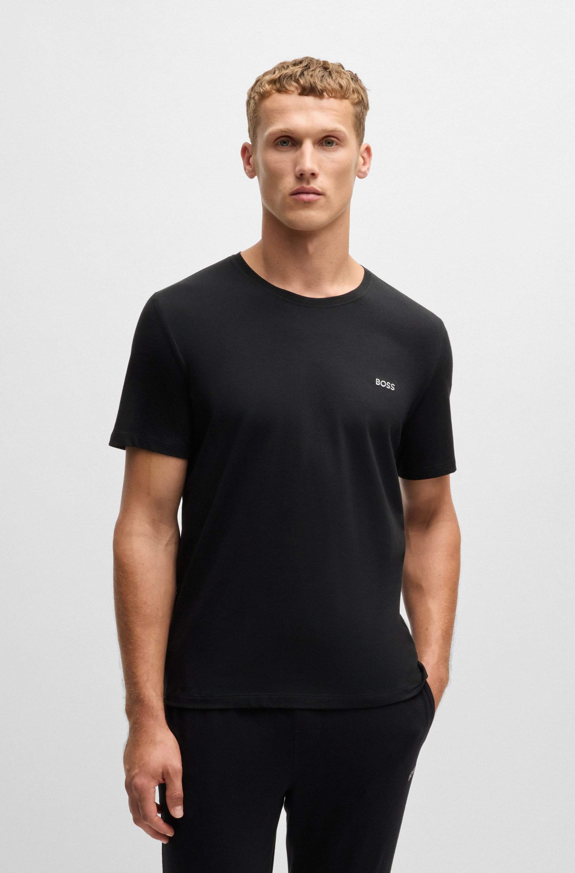 Stretch-cotton T-shirt with embroidered logo