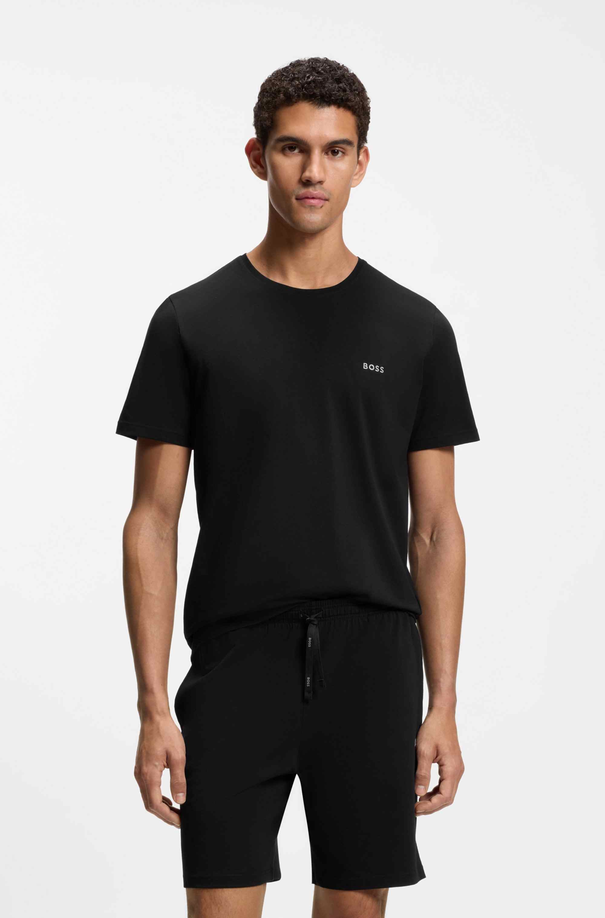 Stretch-cotton T-shirt with embroidered logo