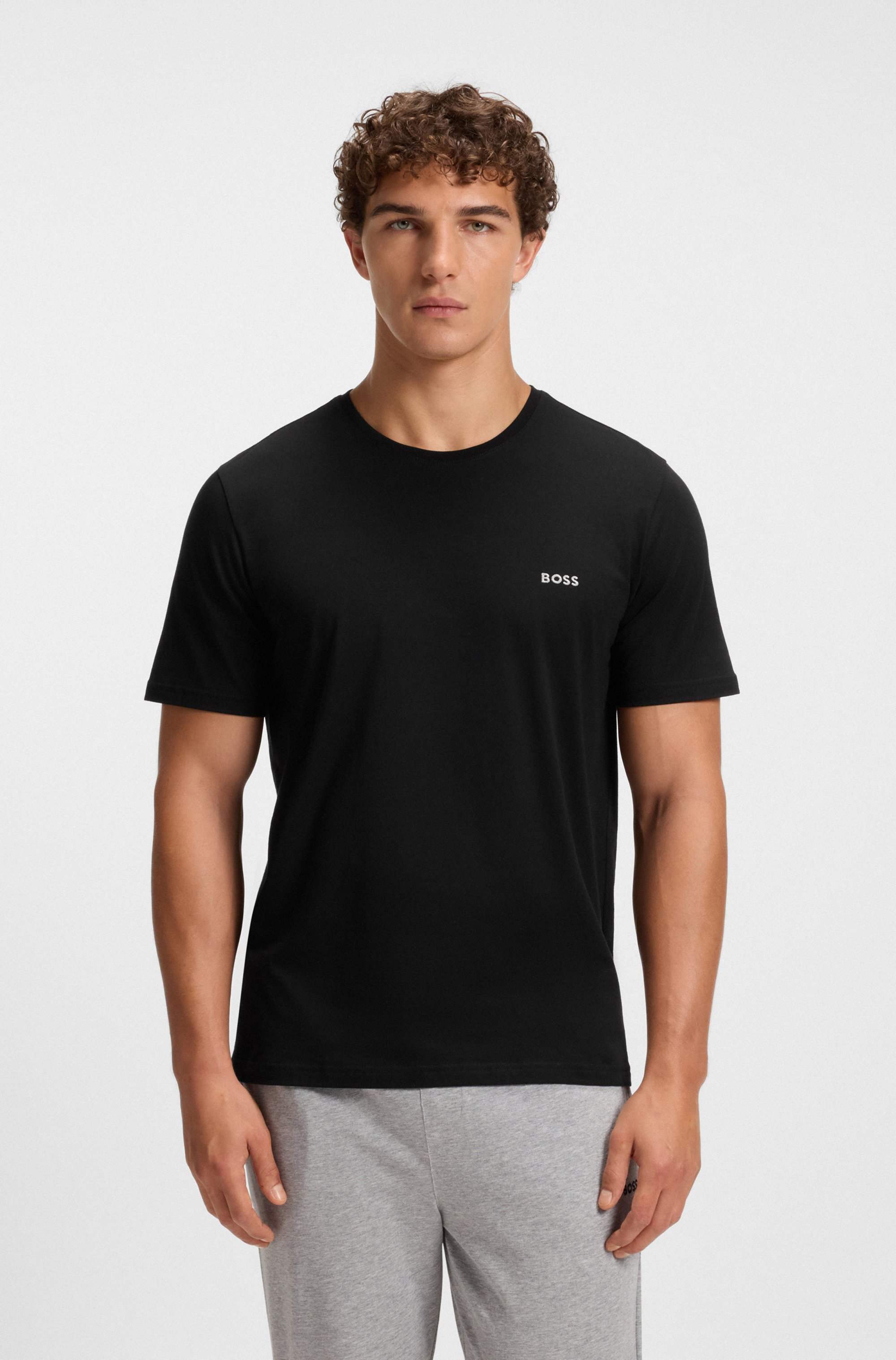 Stretch-cotton T-shirt with embroidered logo