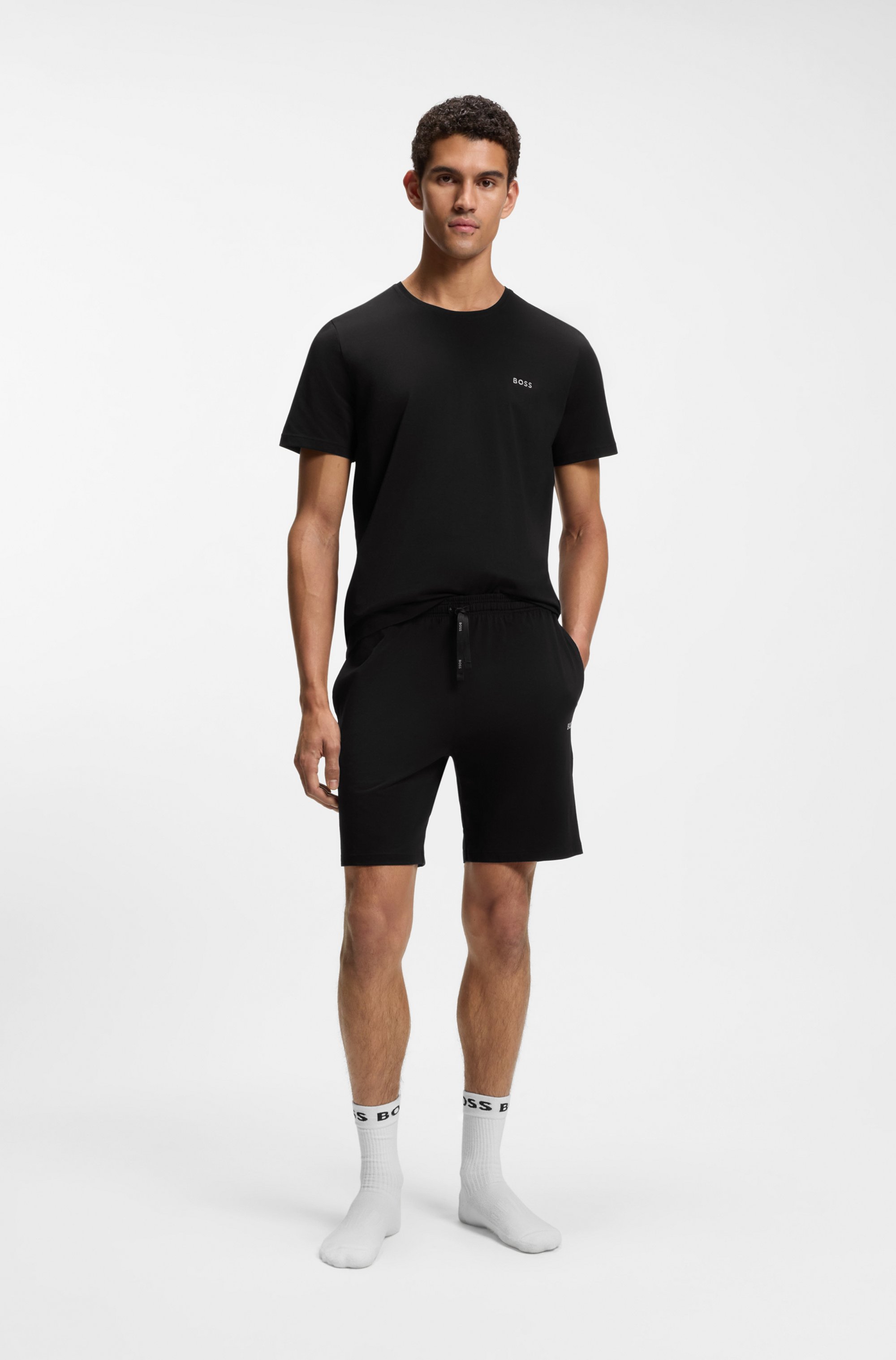 Stretch-cotton T-shirt with embroidered logo