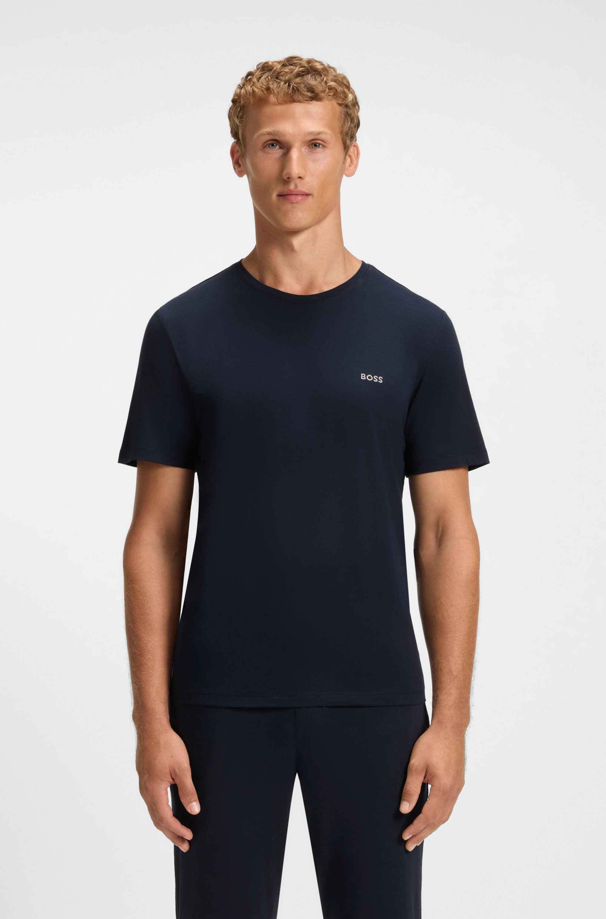 Stretch-cotton T-shirt with embroidered logo