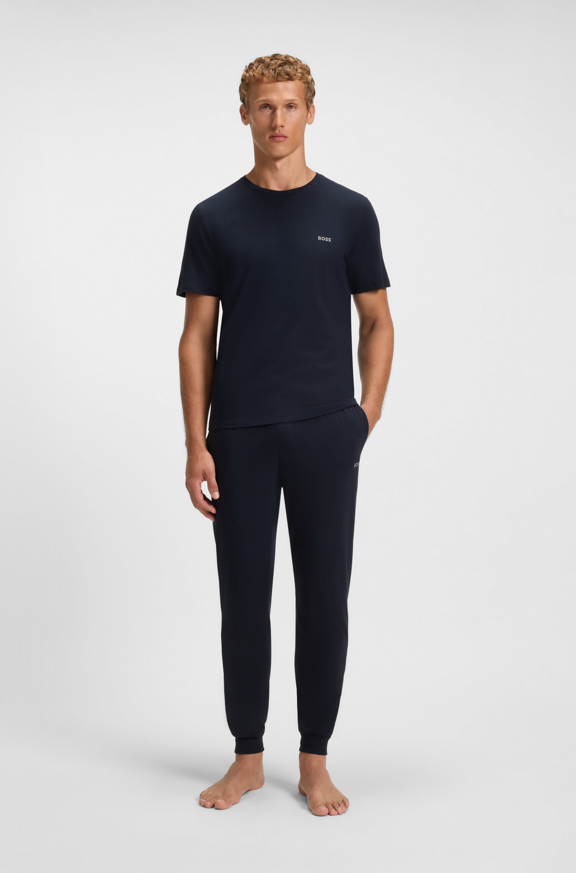 Stretch-cotton T-shirt with embroidered logo