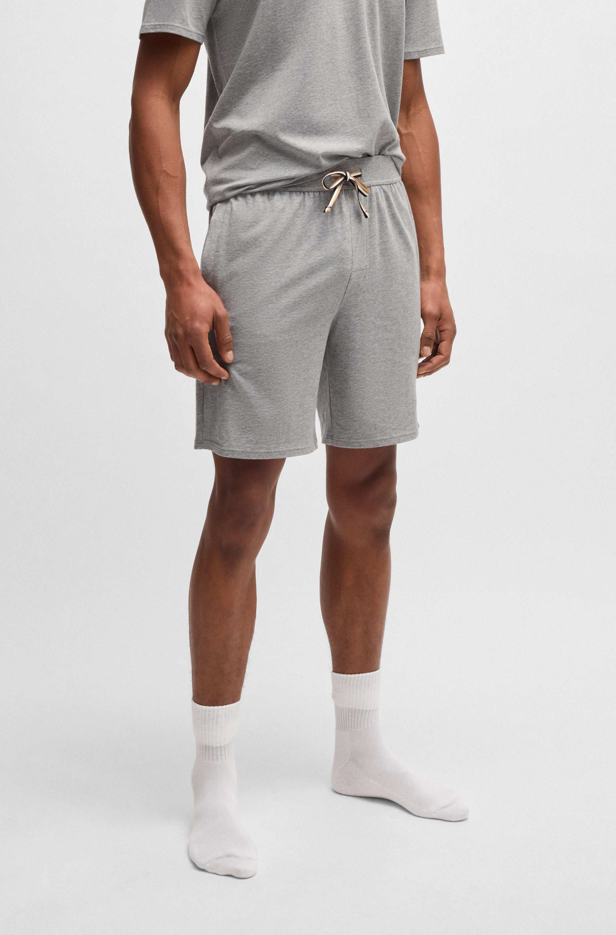 Stretch-cotton pyjama shorts with logo print