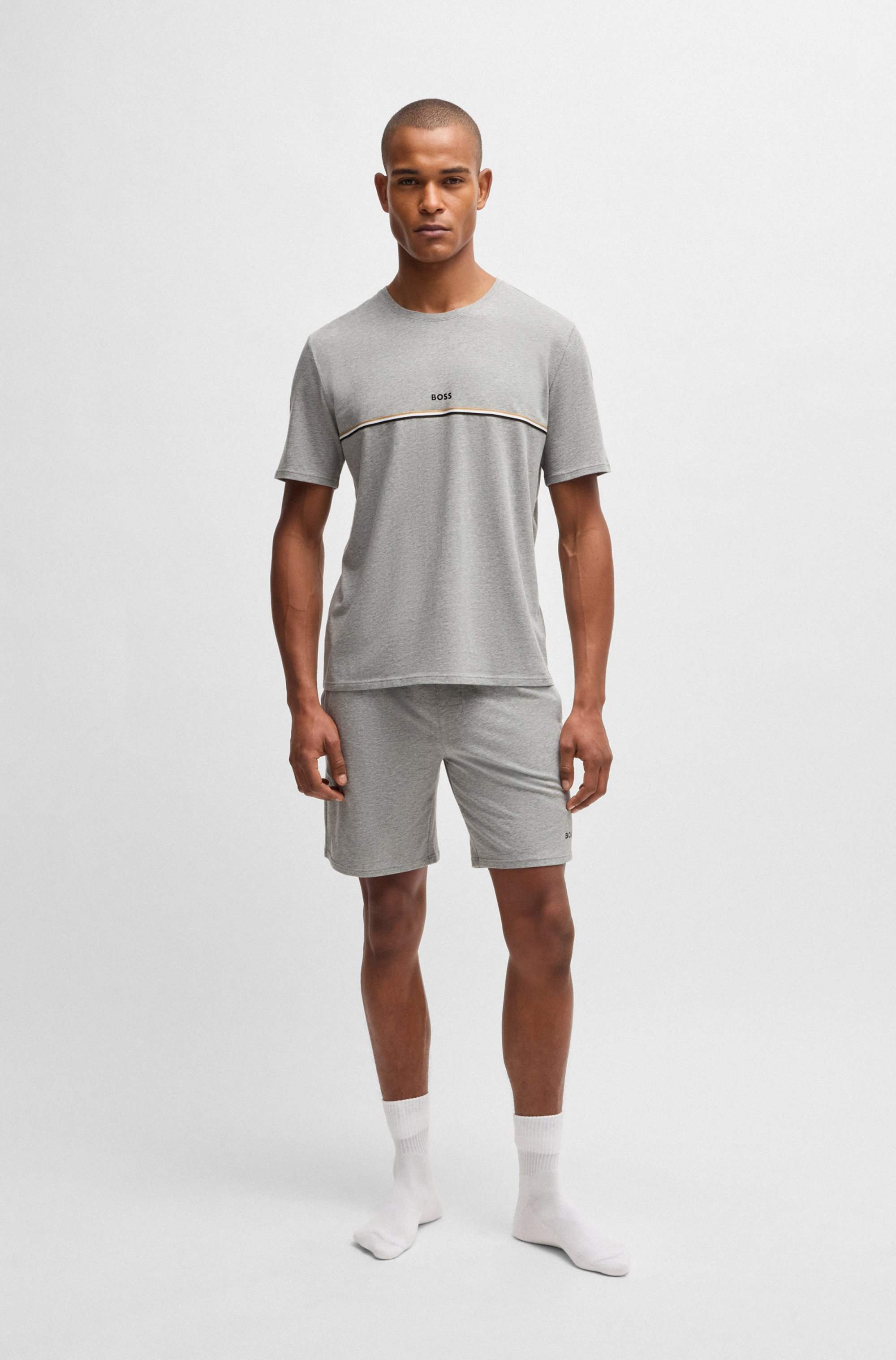 Stretch-cotton pyjama shorts with logo print